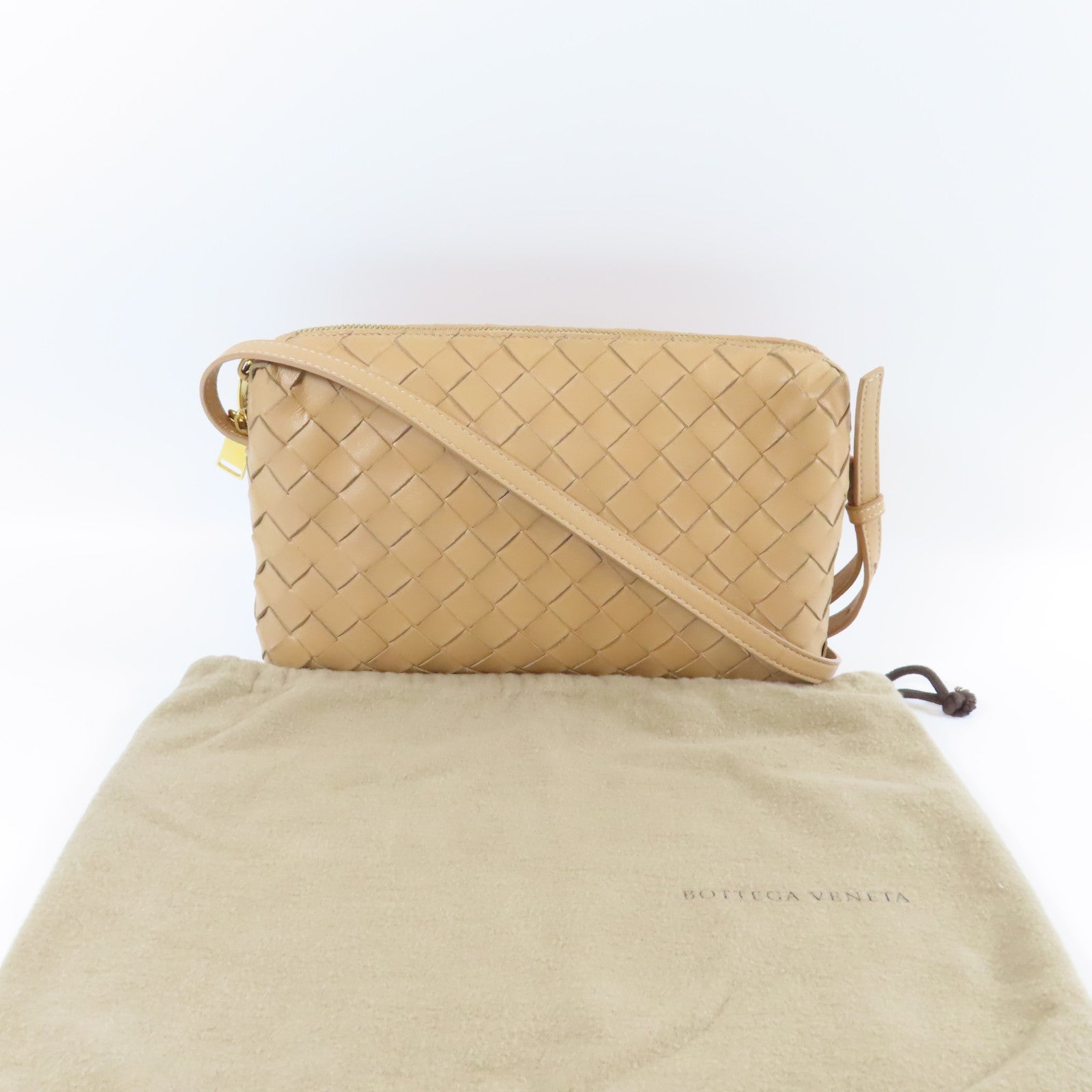 BOTTEGA VENETA 織紋皮革Shoulder Bag金扣肩背袋米色