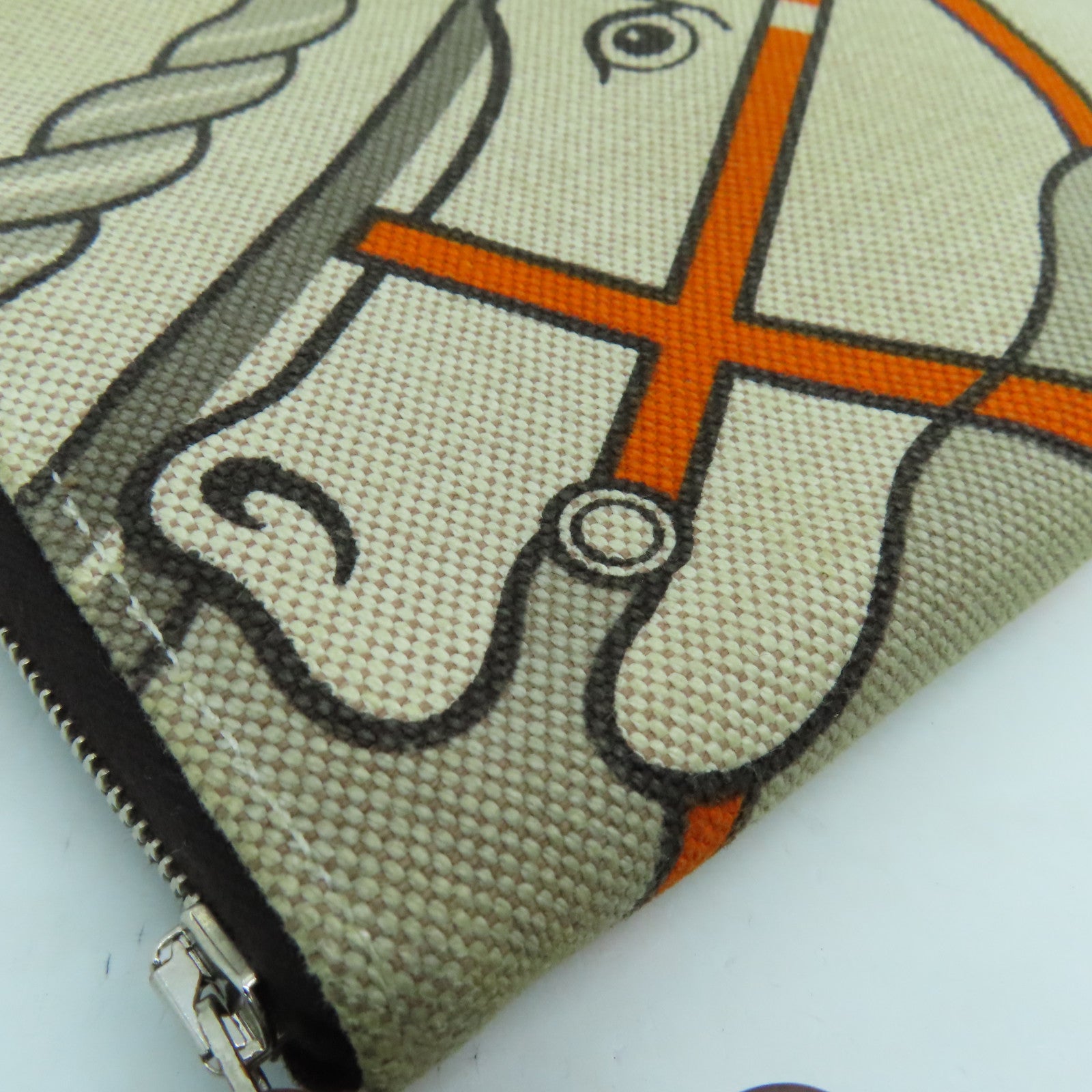 HERMES Canvas Steeple PM Silver Buckle Long Wallet Beige