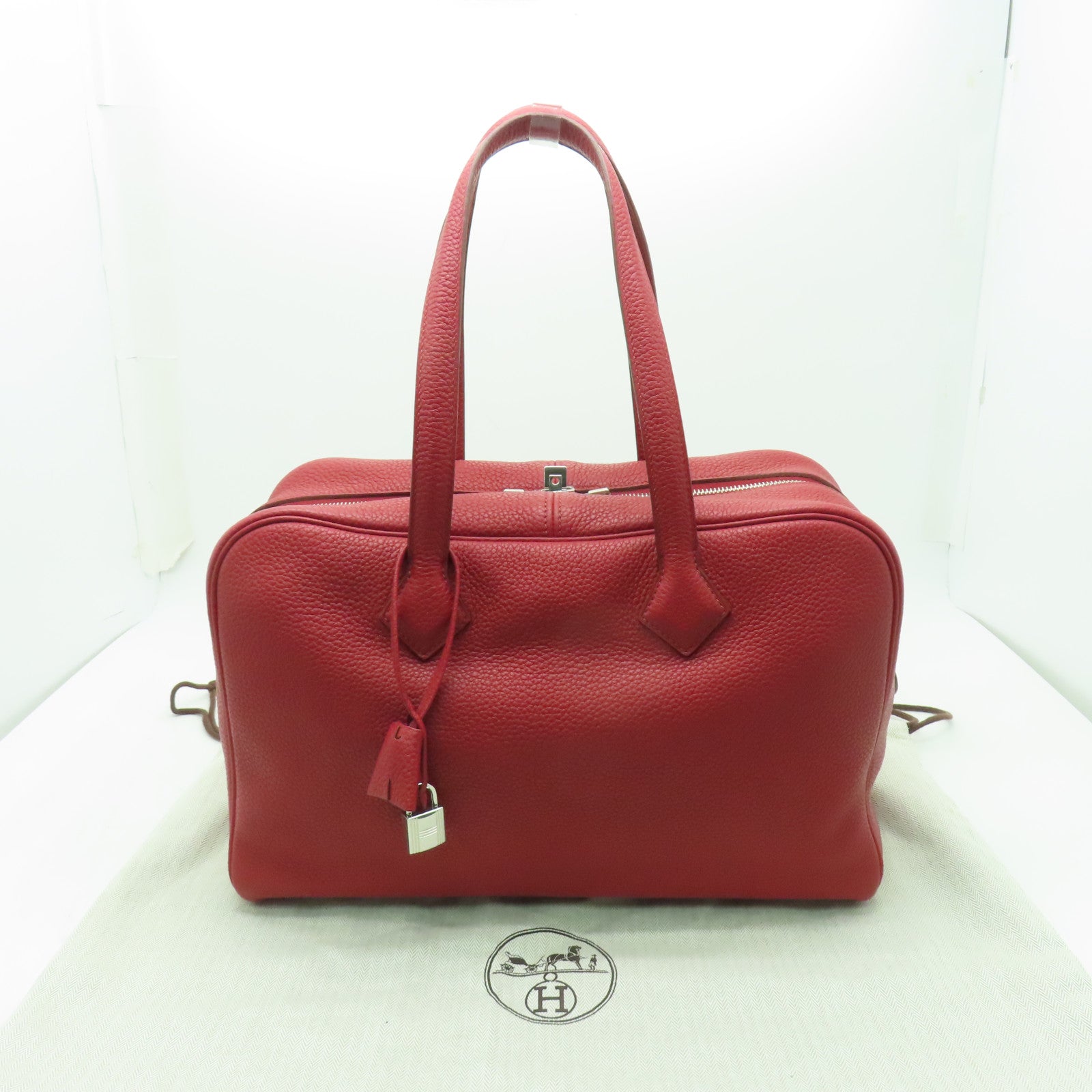 HERMES Clemence皮革Victoria銀扣肩背袋紅色