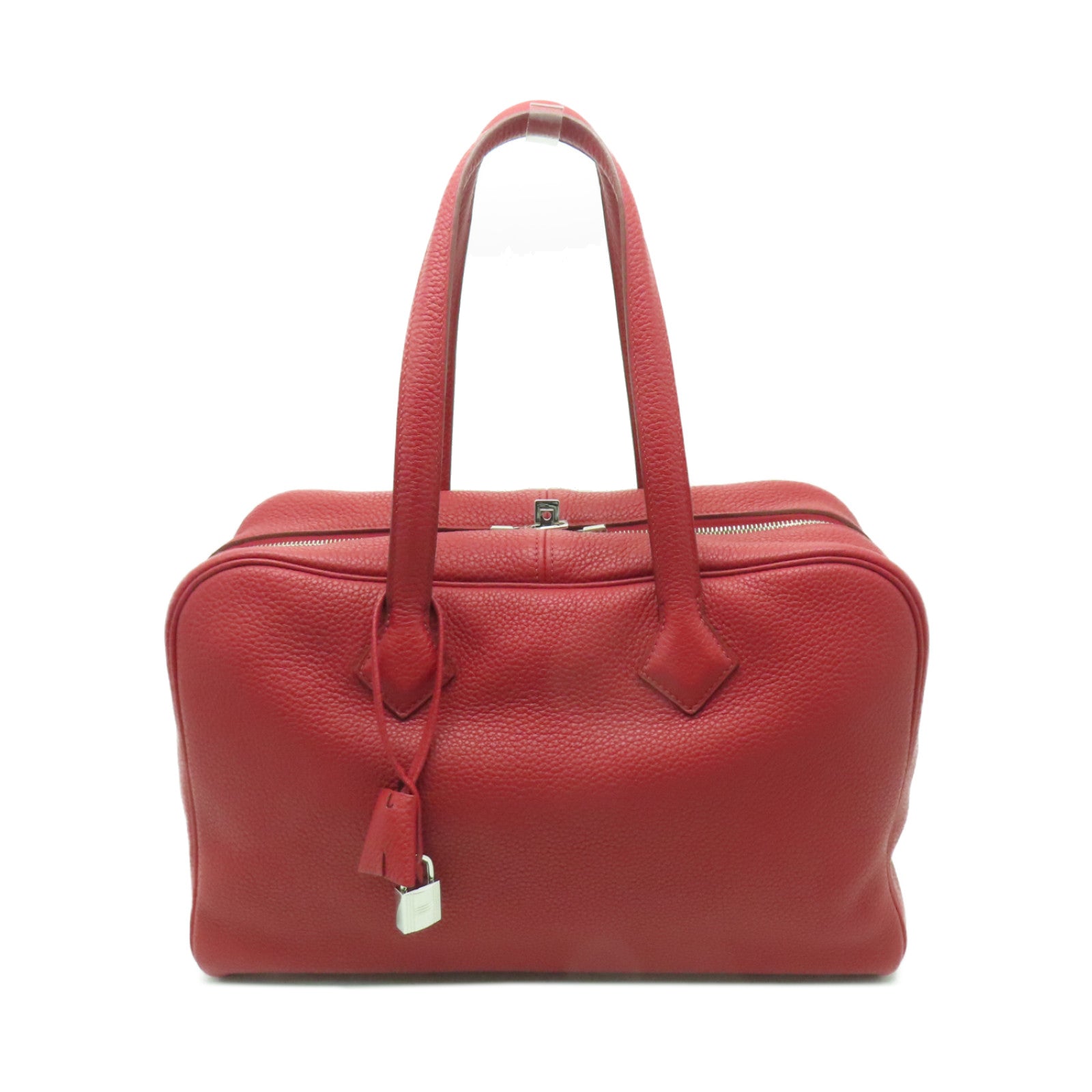 HERMES Clemence皮革Victoria銀扣肩背袋紅色