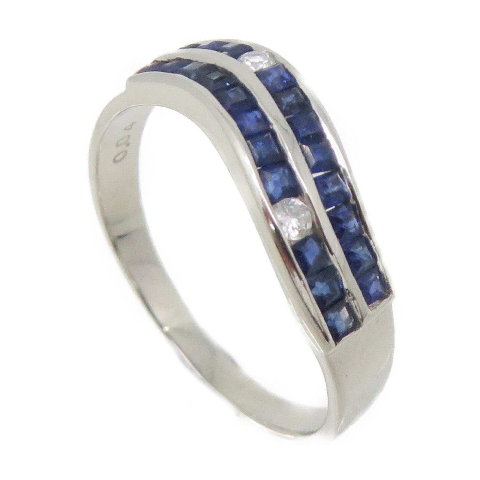JEWELRY PT900 Platinum/0.58ct Sapphire/0.04ct Diamond Sapphire Ring US#6.75