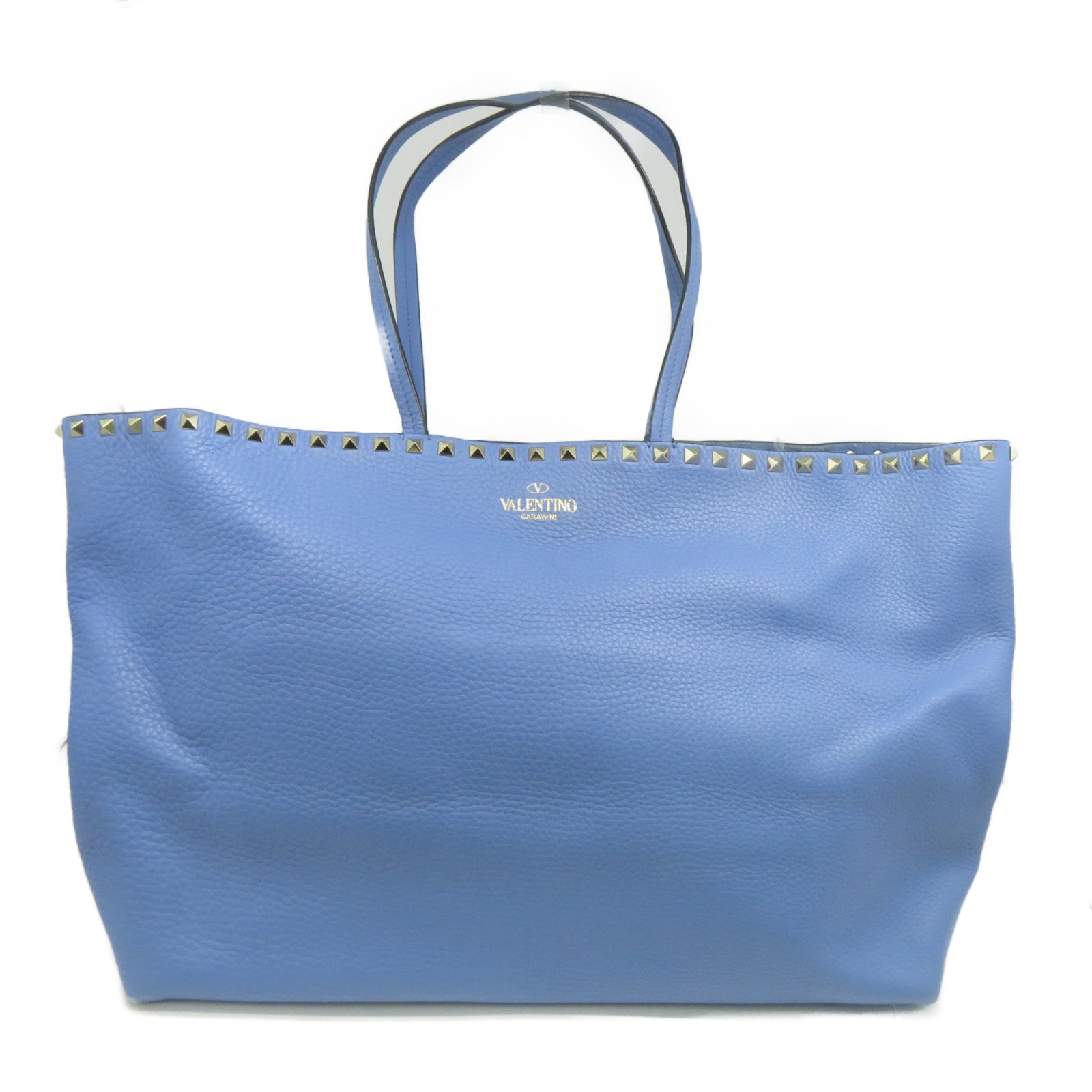 Valentino 牛皮皮革Tote Bag金扣手挽袋藍色