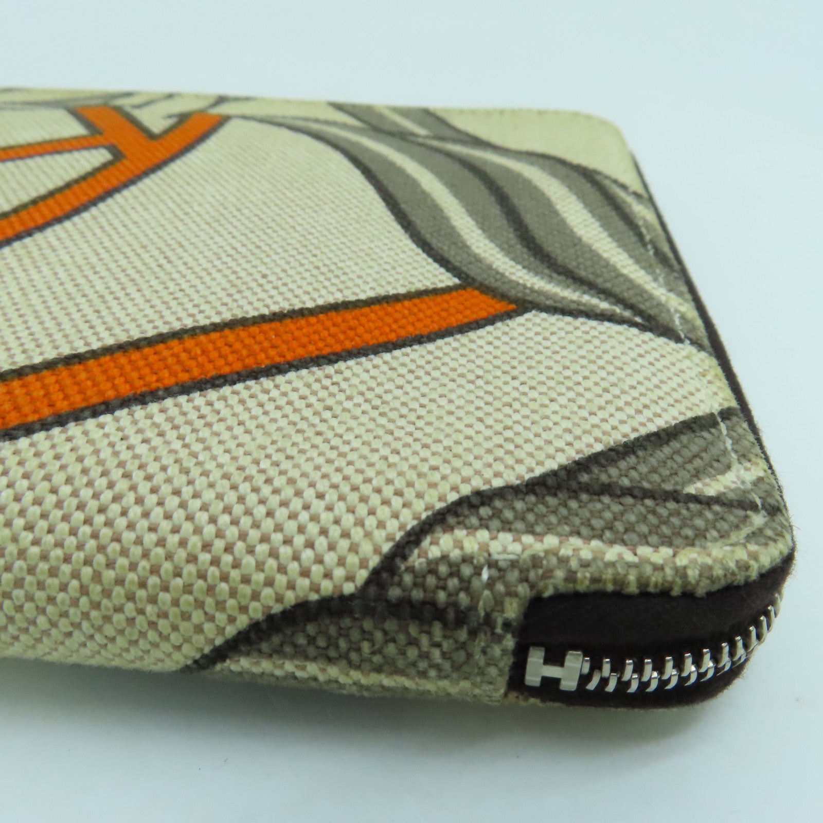 HERMES Canvas Steeple PM Silver Buckle Long Wallet Beige