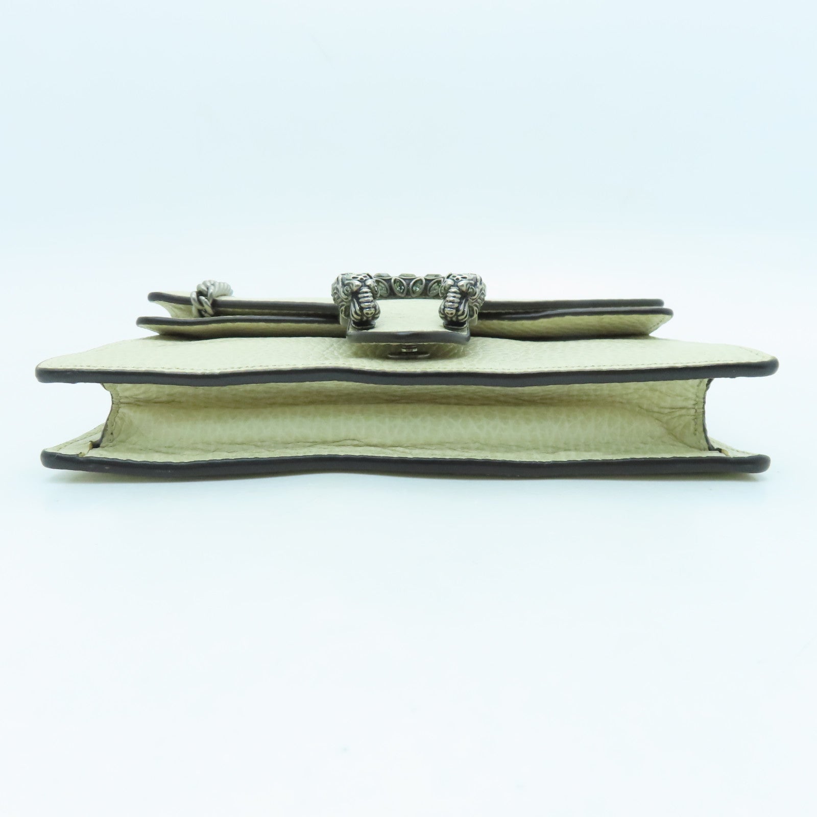 GUCCI cowhide leather Dionysus Super Mini silver buckle chain shoulder bag beige