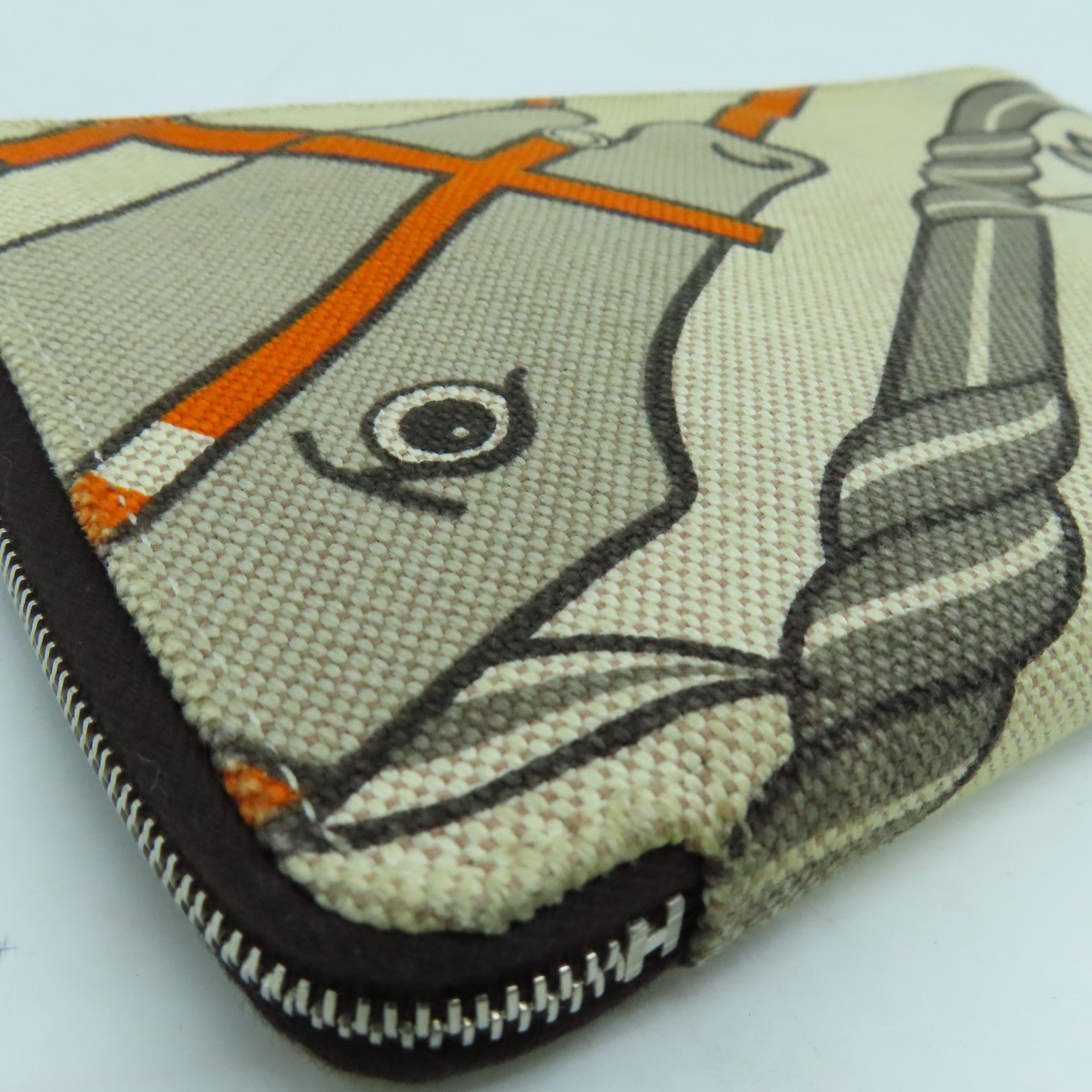 HERMES Canvas Steeple PM Silver Buckle Long Wallet Beige