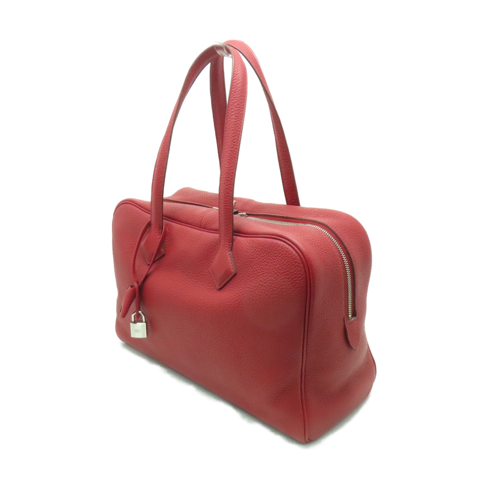 HERMES Clemence皮革Victoria銀扣肩背袋紅色