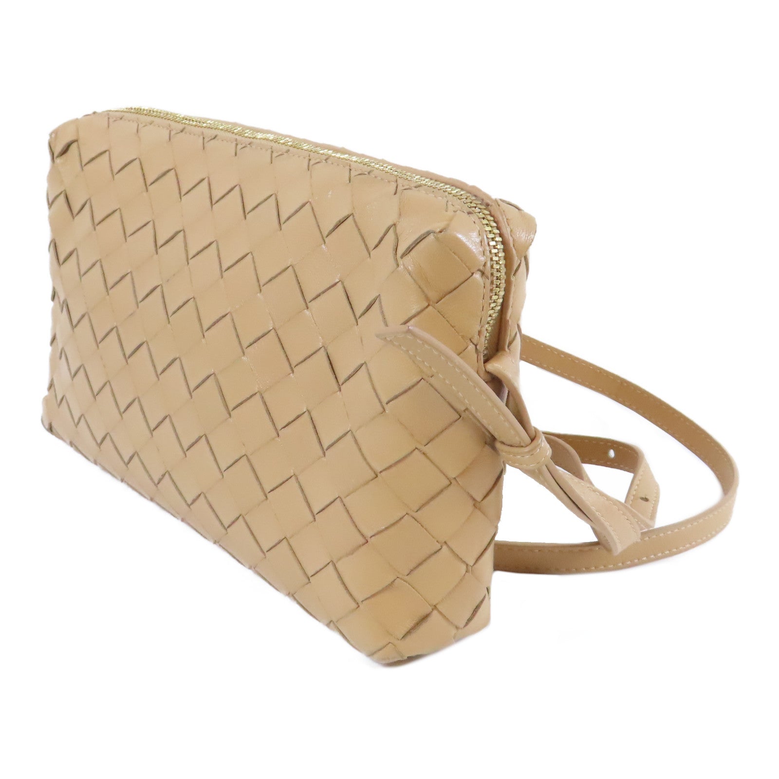 BOTTEGA VENETA 織紋皮革Shoulder Bag金扣肩背袋米色