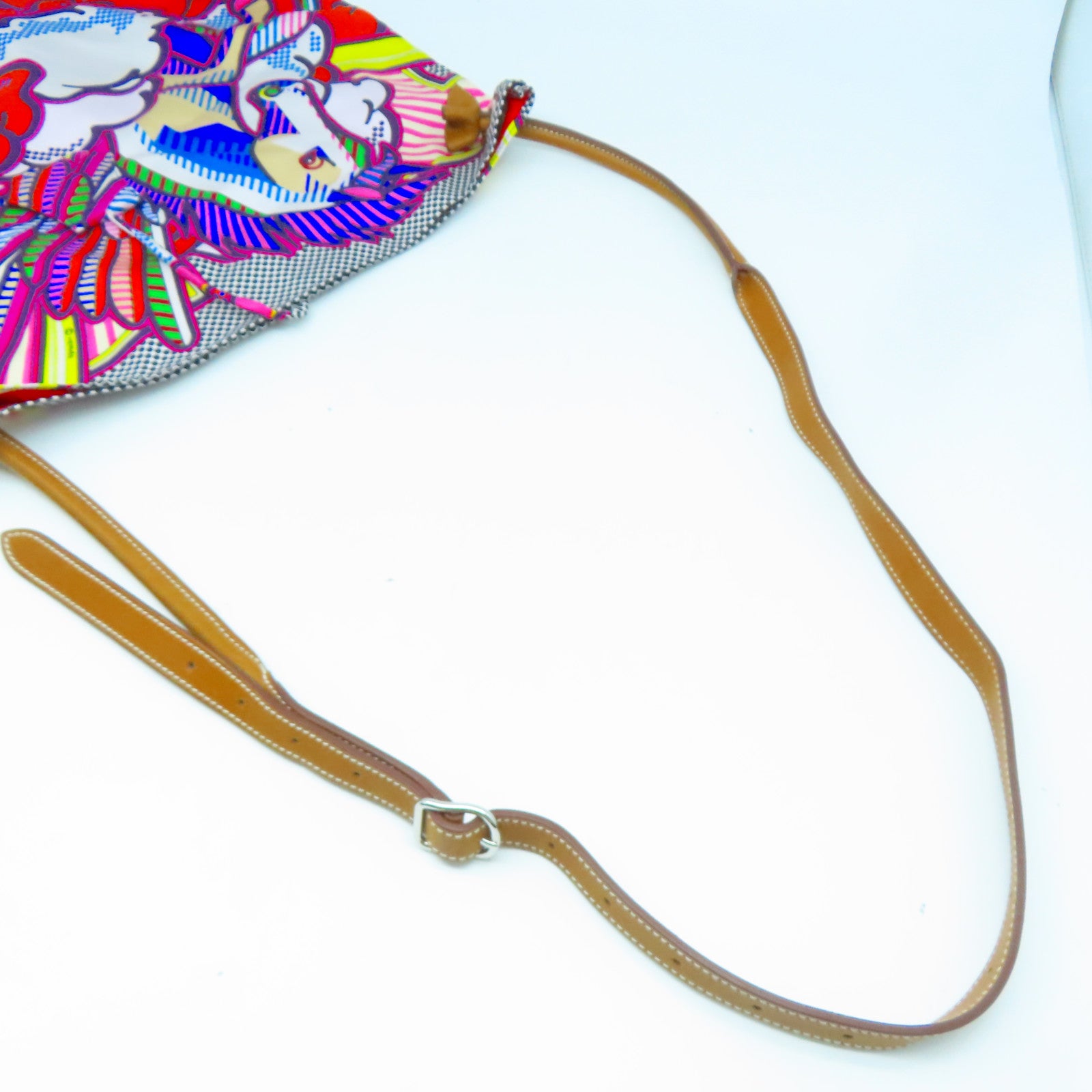 HERMES 絲質/皮革Silky City銀扣肩背袋彩色