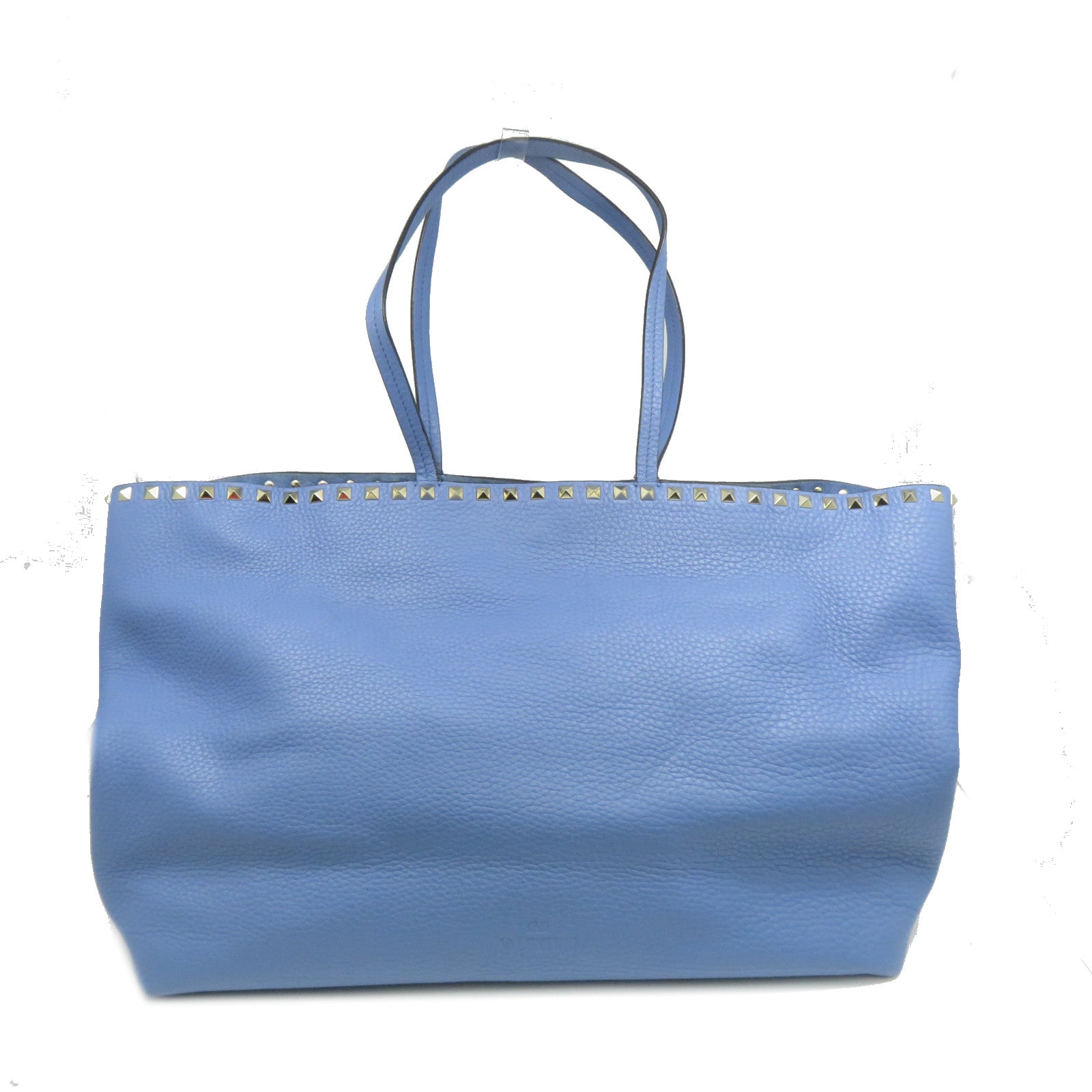 Valentino 牛皮皮革Tote Bag金扣手挽袋藍色
