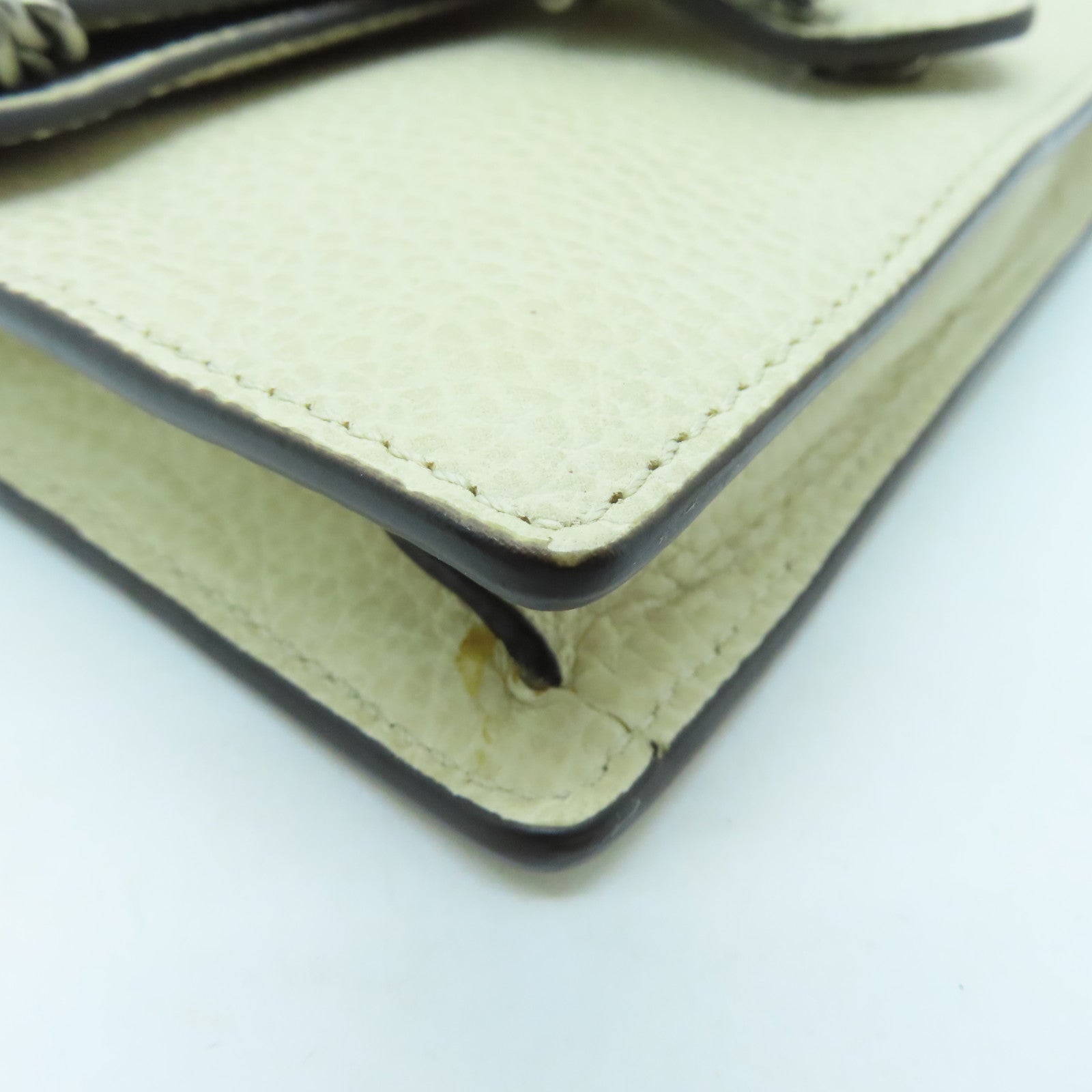 GUCCI cowhide leather Dionysus Super Mini silver buckle chain shoulder bag beige