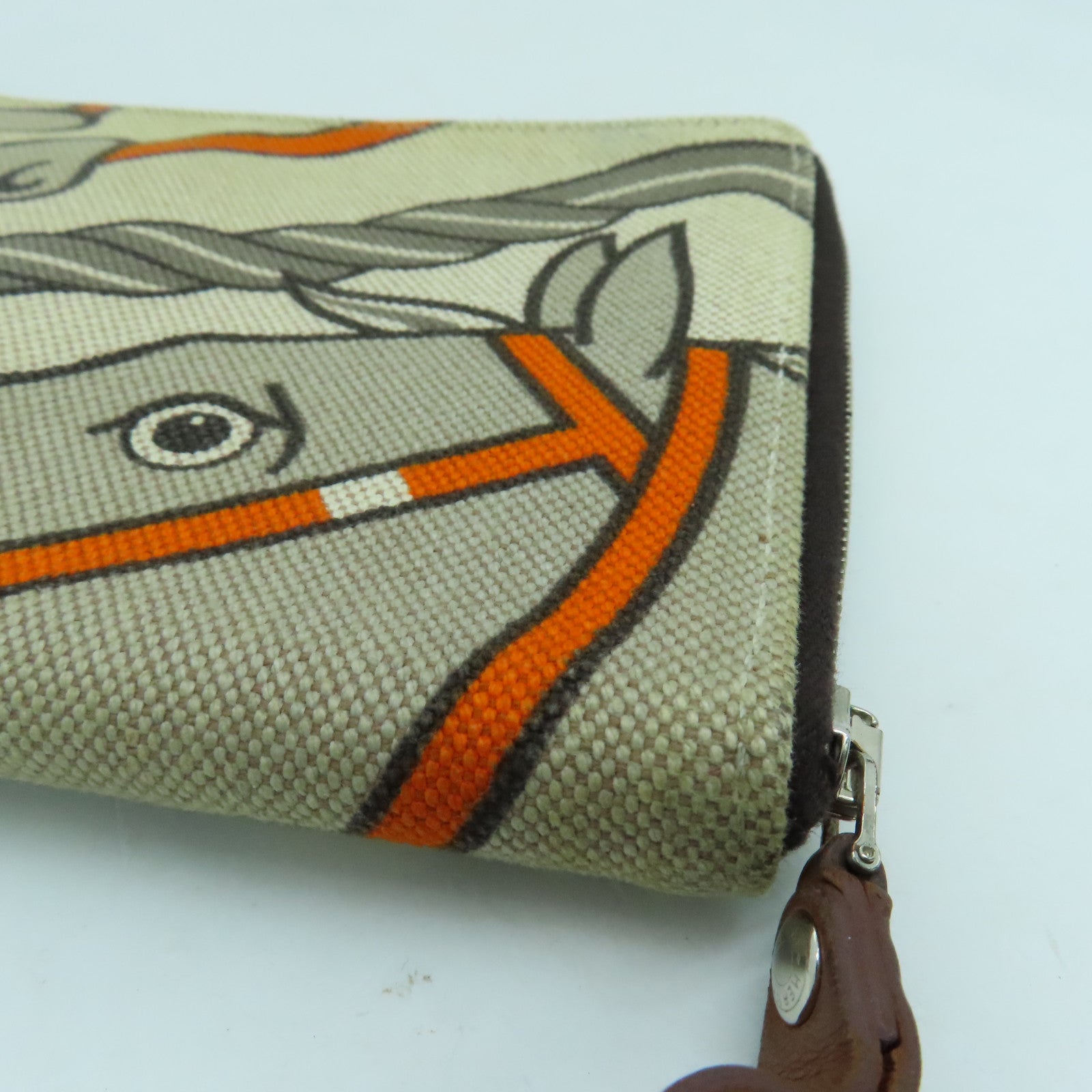 HERMES Canvas Steeple PM Silver Buckle Long Wallet Beige