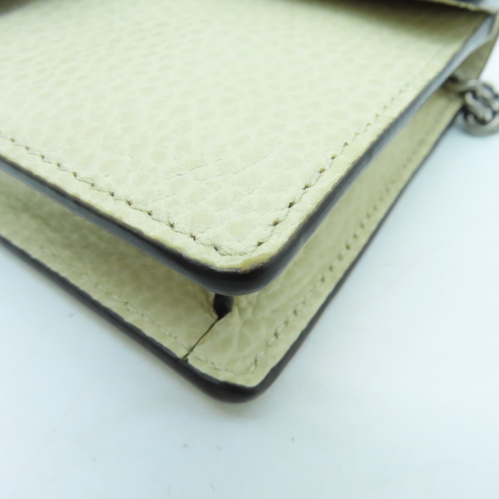 GUCCI cowhide leather Dionysus Super Mini silver buckle chain shoulder bag beige