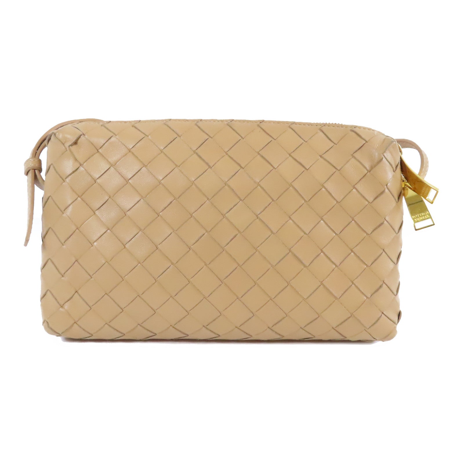 BOTTEGA VENETA 織紋皮革Shoulder Bag金扣肩背袋米色