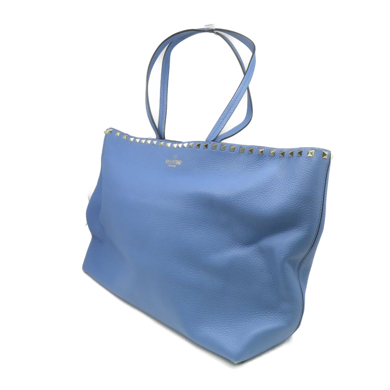 Valentino 牛皮皮革Tote Bag金扣手挽袋藍色