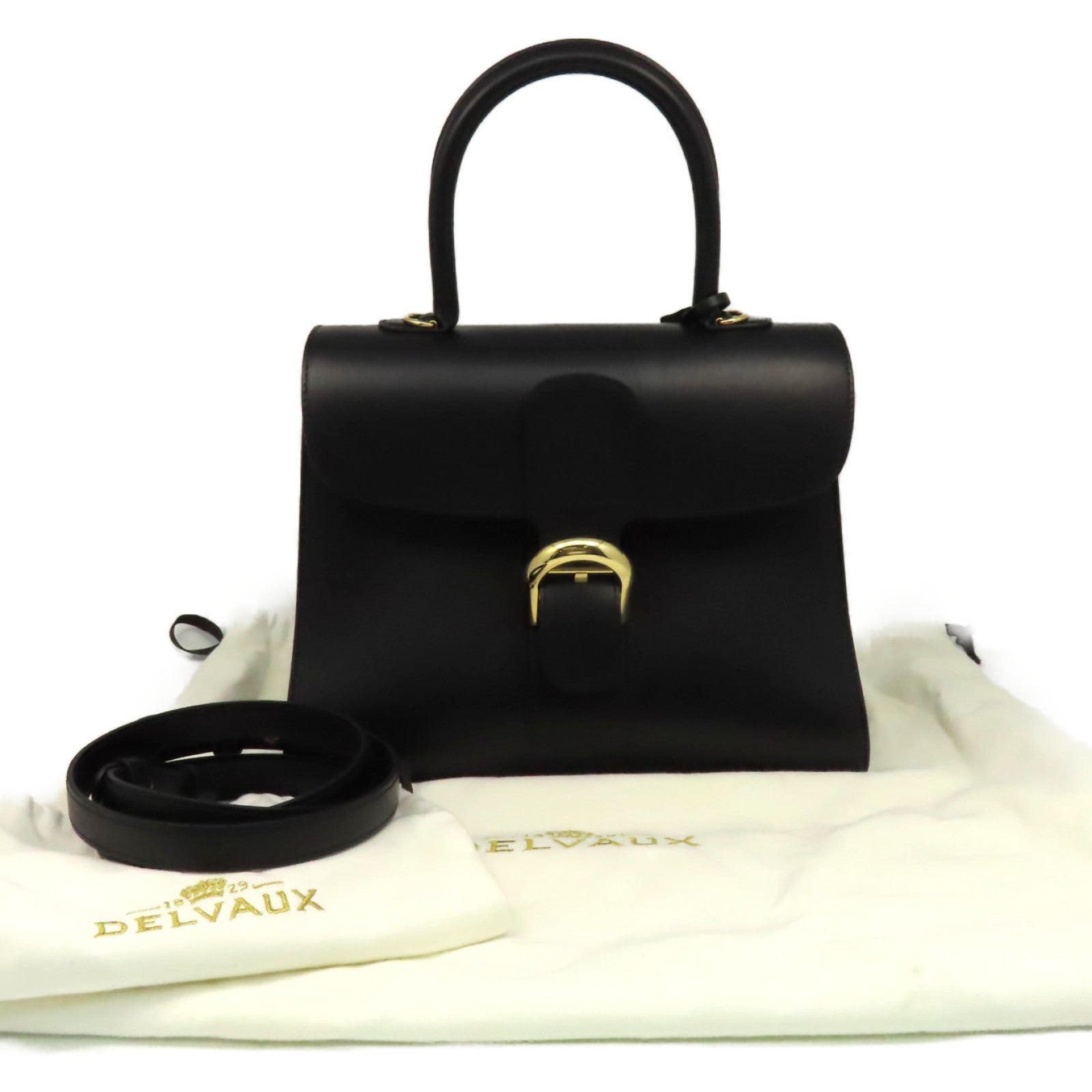 SELECTION 牛皮皮革Delvaux Brillant MM 2Way Shoulder Bag手挽肩背兩用袋黑色