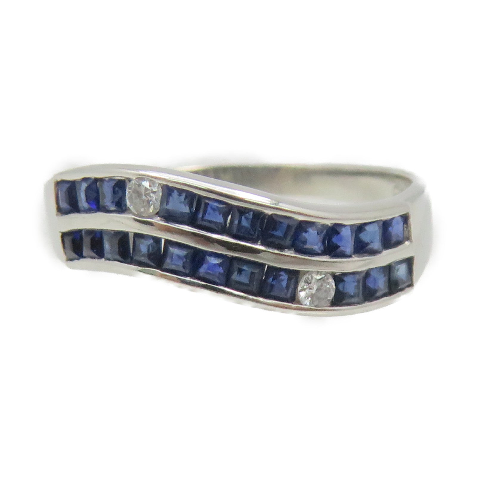 JEWELRY PT900 Platinum/0.58ct Sapphire/0.04ct Diamond Sapphire Ring US#6.75