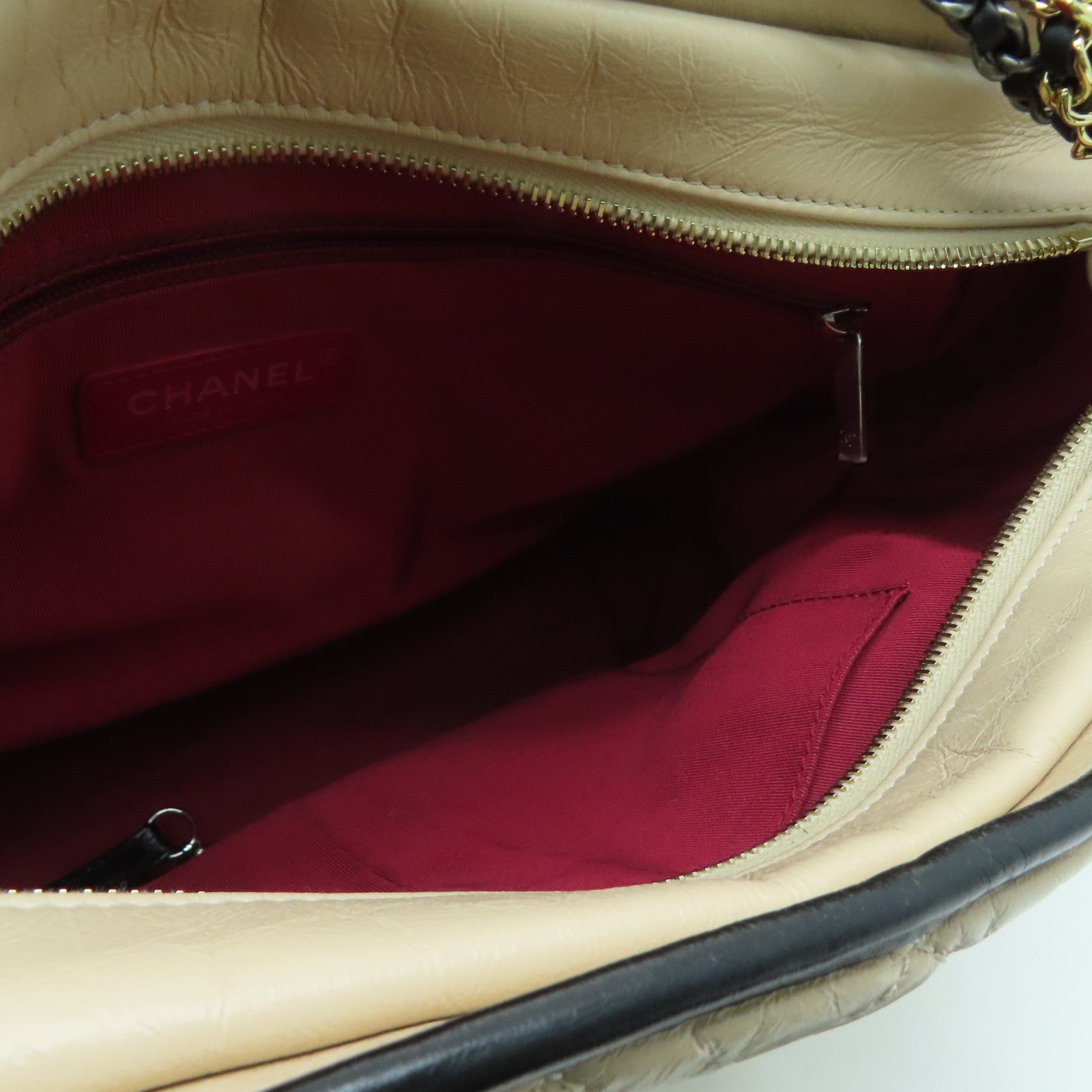 CHANEL 【激減優惠】牛皮皮革Cabrielle Shoulder Bag銀扣肩背袋米色黑色