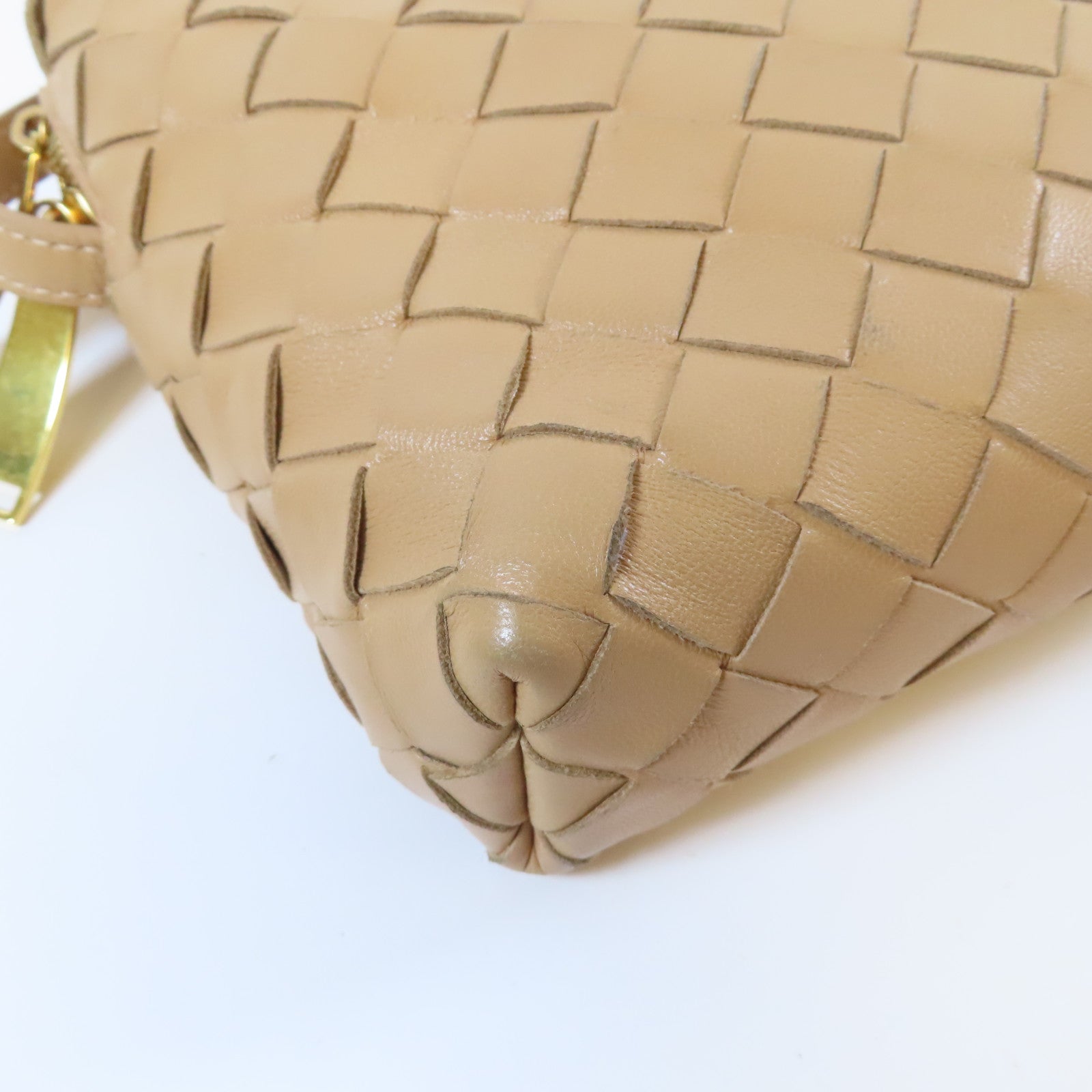 BOTTEGA VENETA 織紋皮革Shoulder Bag金扣肩背袋米色