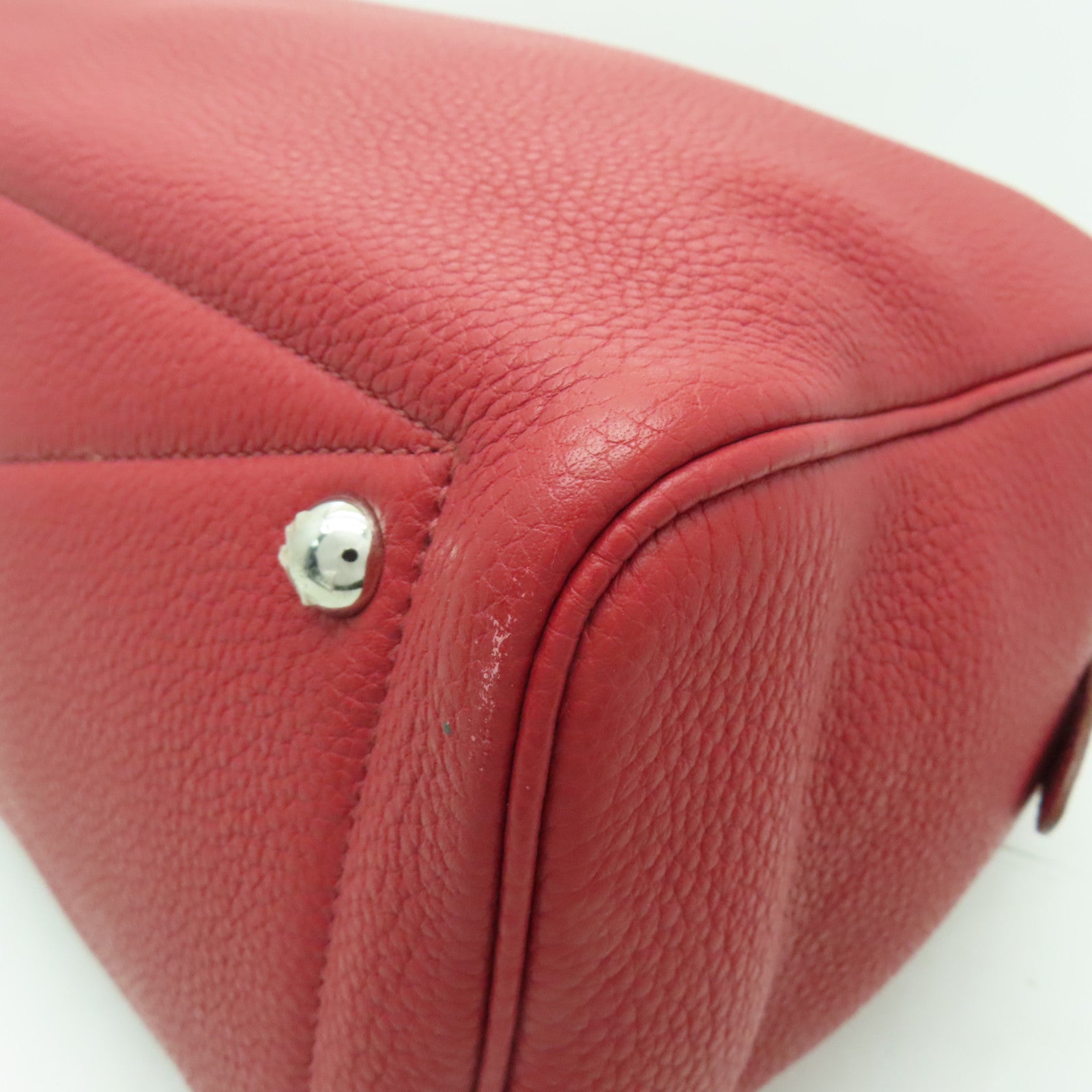 HERMES Clemence皮革Victoria銀扣肩背袋紅色