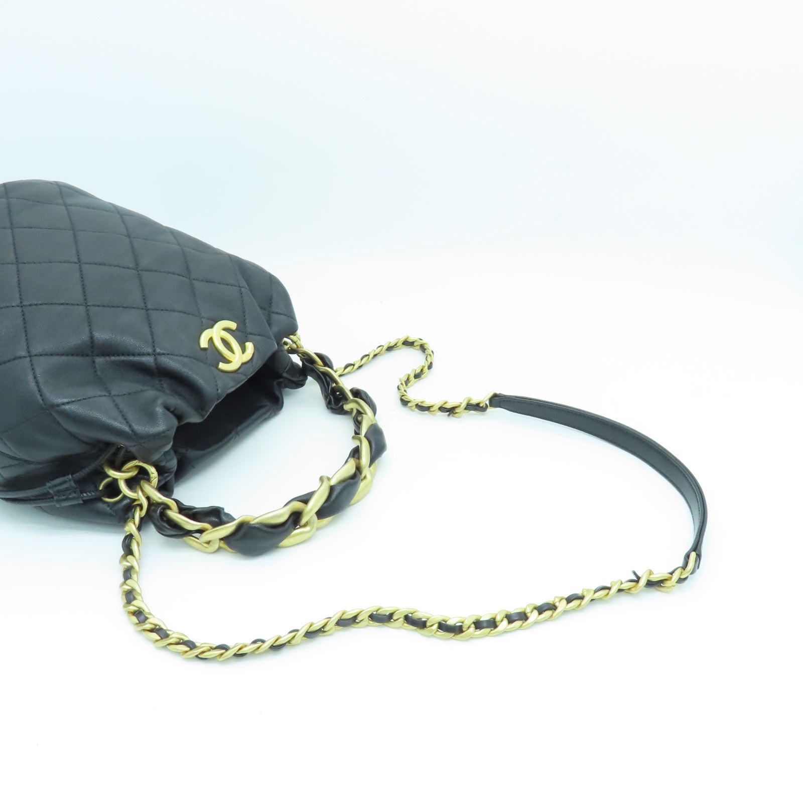 CHANEL 菱格羊皮皮革2way Chain Shoulder Bag金扣手挽肩背两用袋黑色