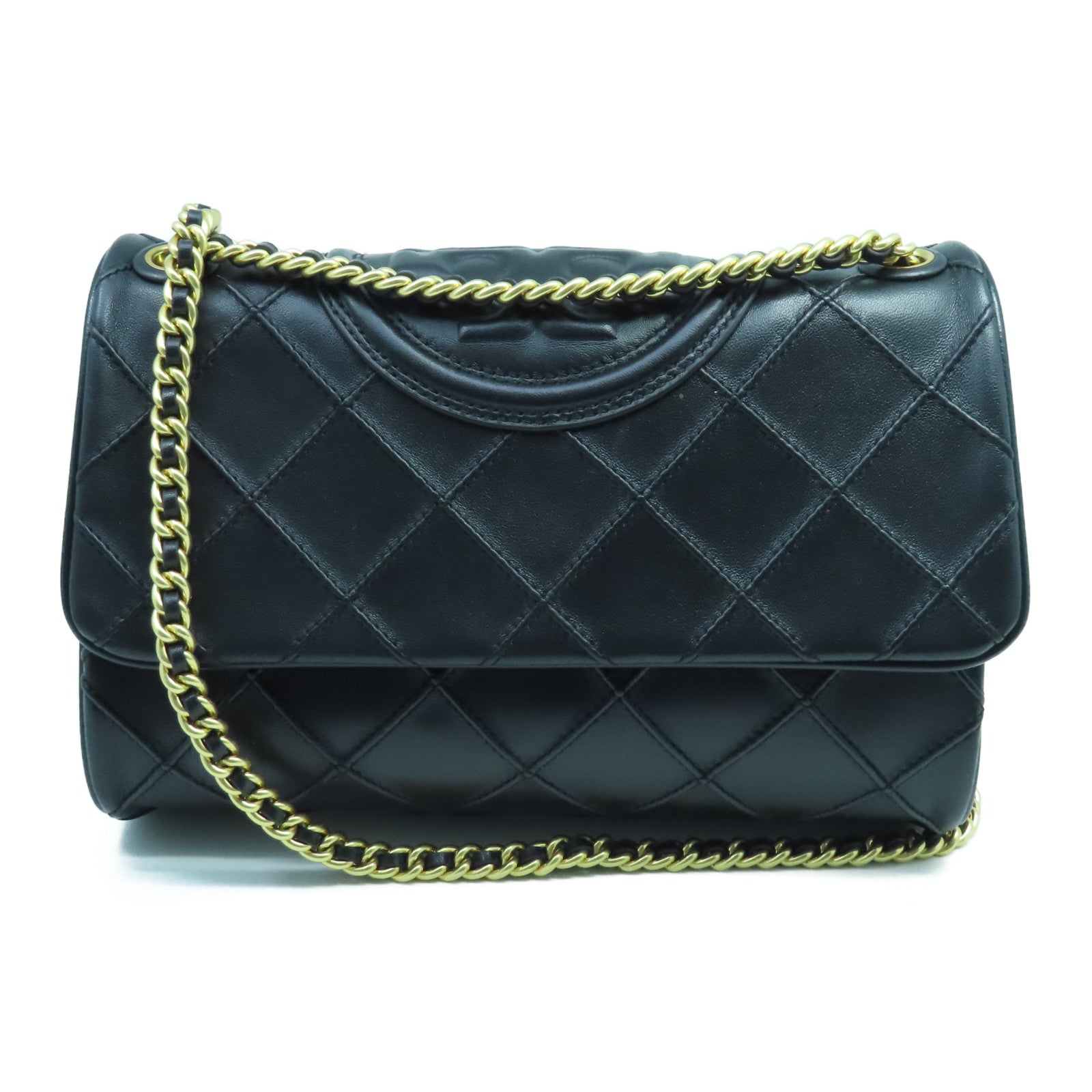 Tory Burch Rhombus Leather Chain Shoulder Bag Gold Buckle Chain Shoulder Bag Black