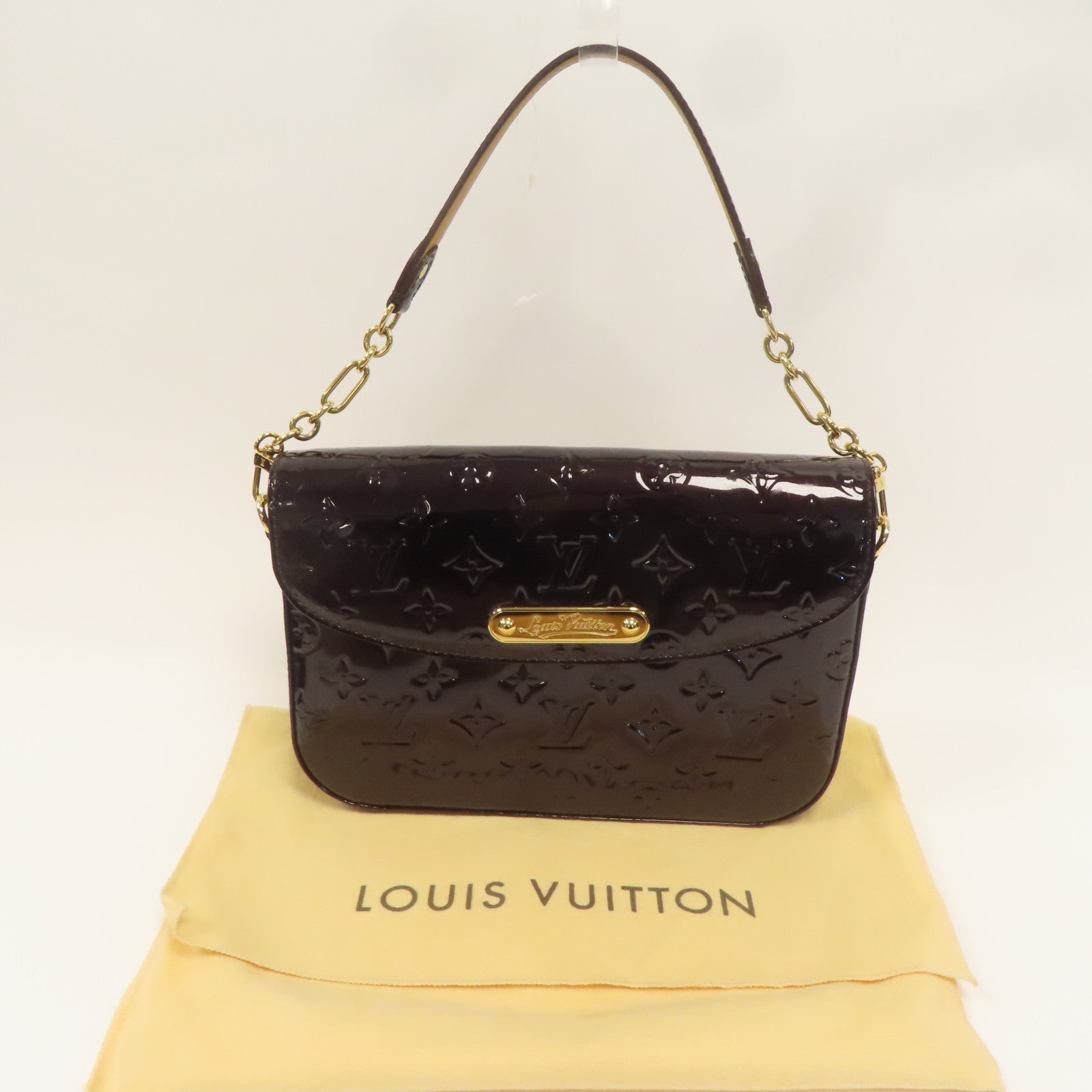 LOUIS VUITTON Monogram Vernis Rodeo Drive金扣鏈帶肩背袋啡色