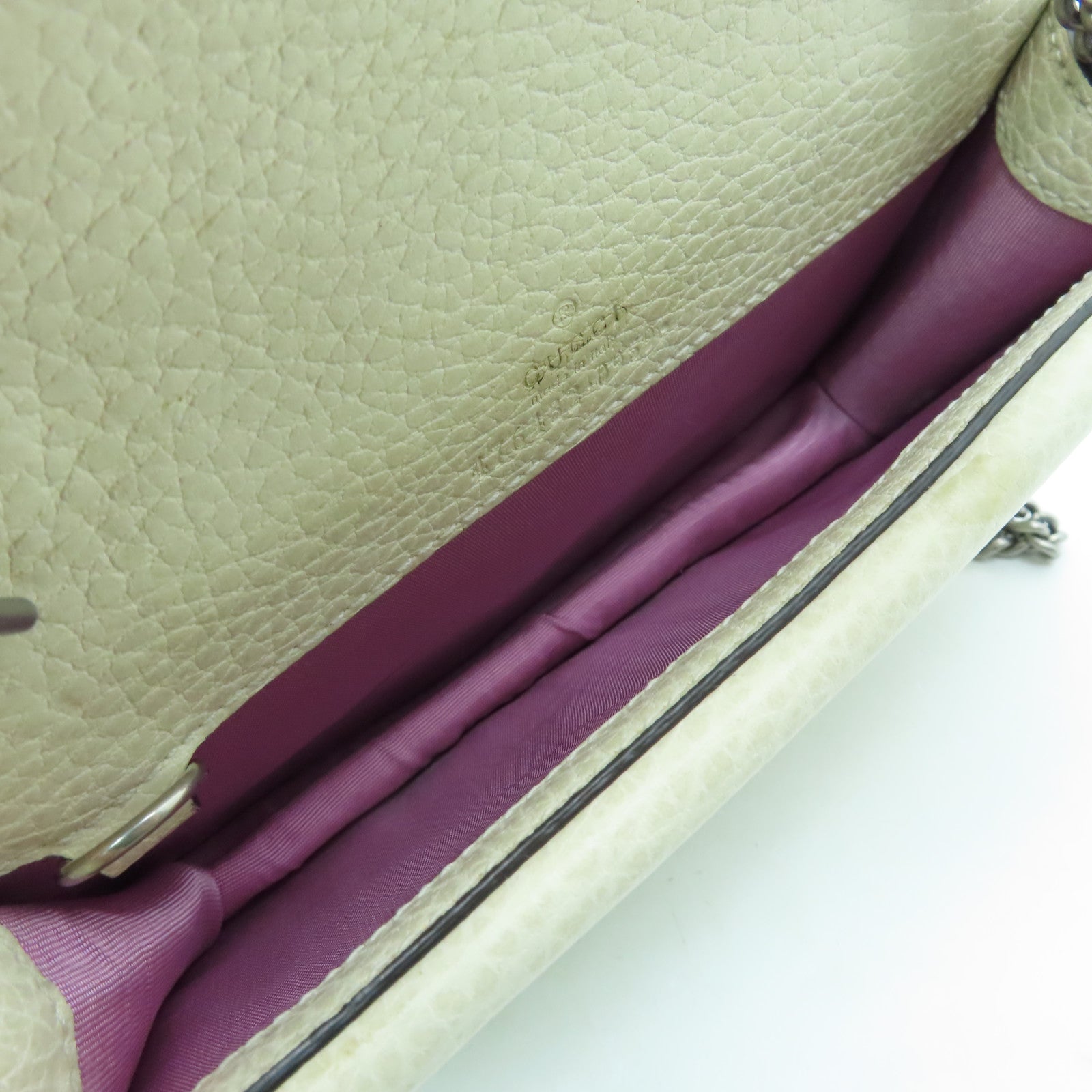 GUCCI cowhide leather Dionysus Super Mini silver buckle chain shoulder bag beige