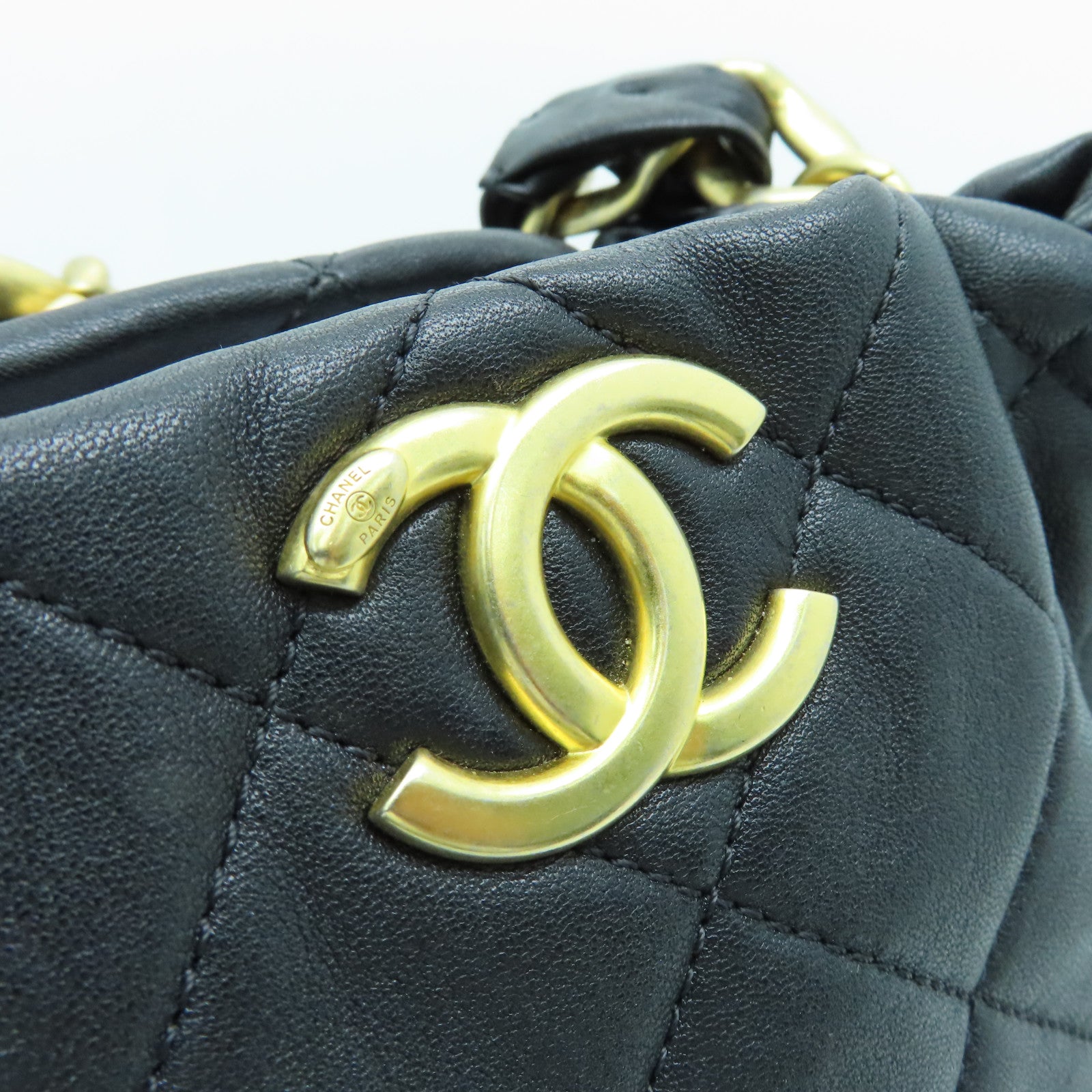 CHANEL 菱格羊皮皮革2way Chain Shoulder Bag金扣手挽肩背两用袋黑色