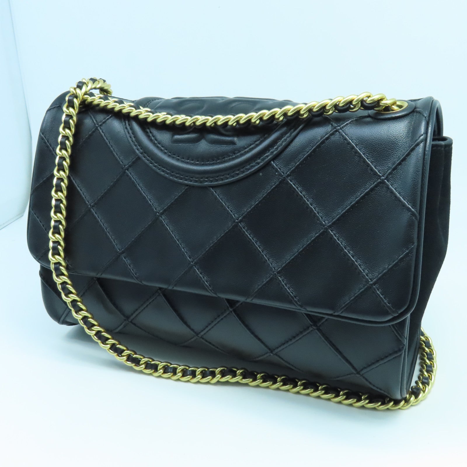 Tory Burch Rhombus Leather Chain Shoulder Bag Gold Buckle Chain Shoulder Bag Black