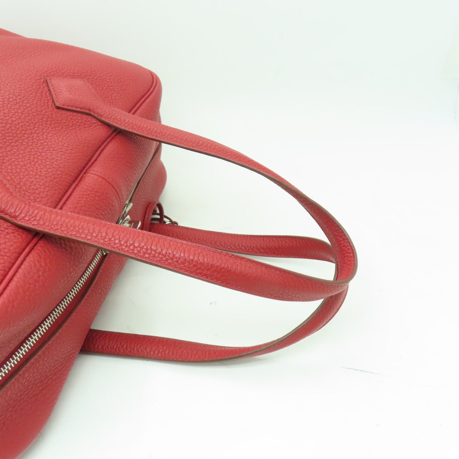 HERMES Clemence皮革Victoria銀扣肩背袋紅色