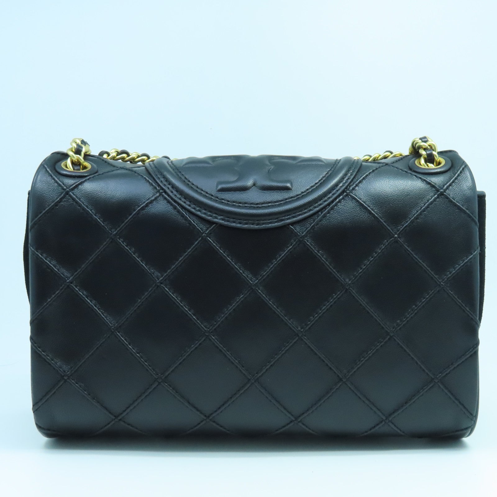 Tory Burch Rhombus Leather Chain Shoulder Bag Gold Buckle Chain Shoulder Bag Black