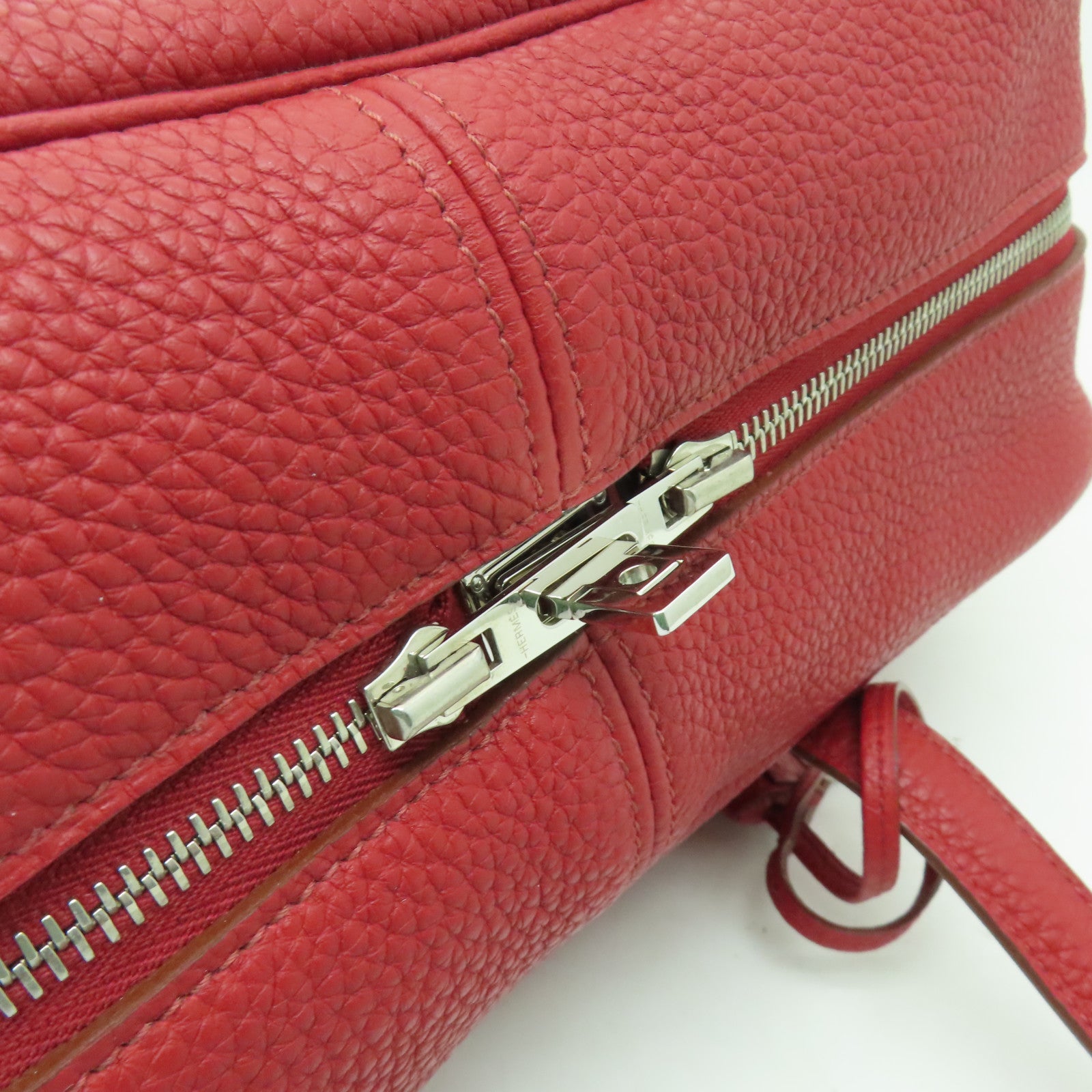 HERMES Clemence皮革Victoria銀扣肩背袋紅色