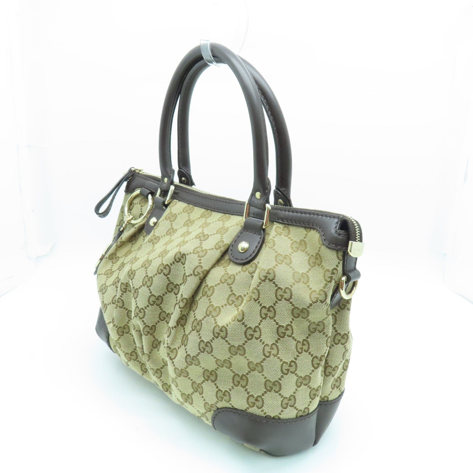 GUCCI 帆布2way Shoulder Bag金扣手挽肩背两用袋啡色
