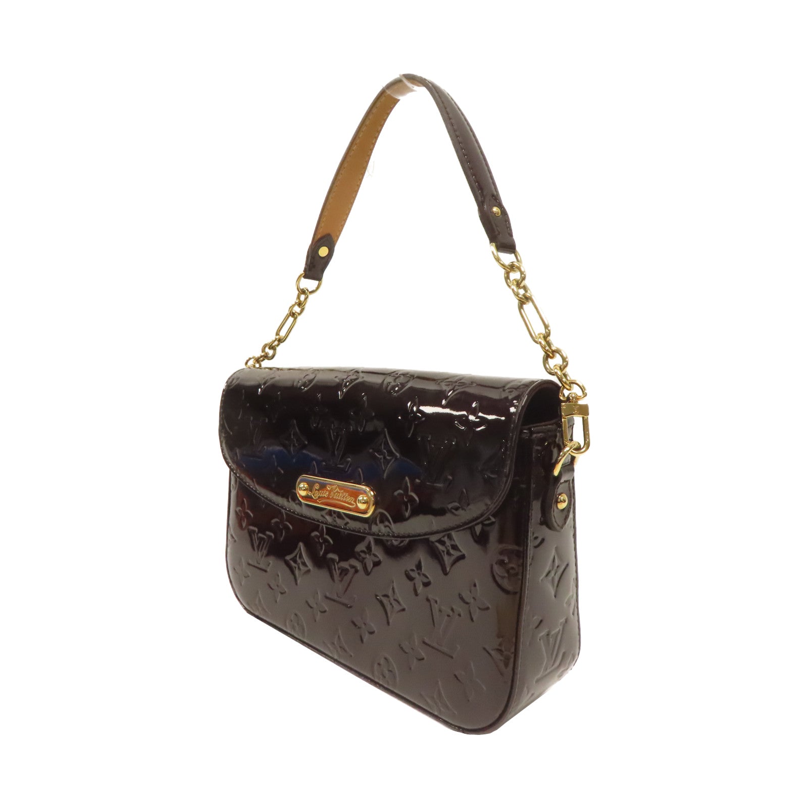 LOUIS VUITTON Monogram Vernis Rodeo Drive金扣鏈帶肩背袋啡色