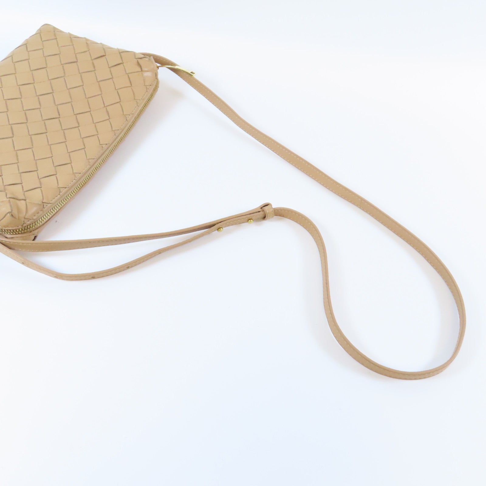 BOTTEGA VENETA 織紋皮革Shoulder Bag金扣肩背袋米色