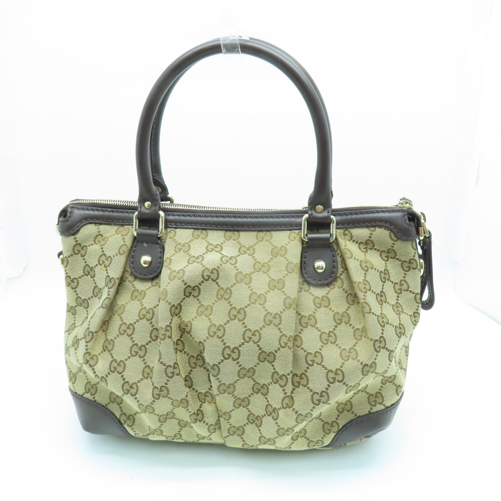 GUCCI 帆布2way Shoulder Bag金扣手挽肩背两用袋啡色