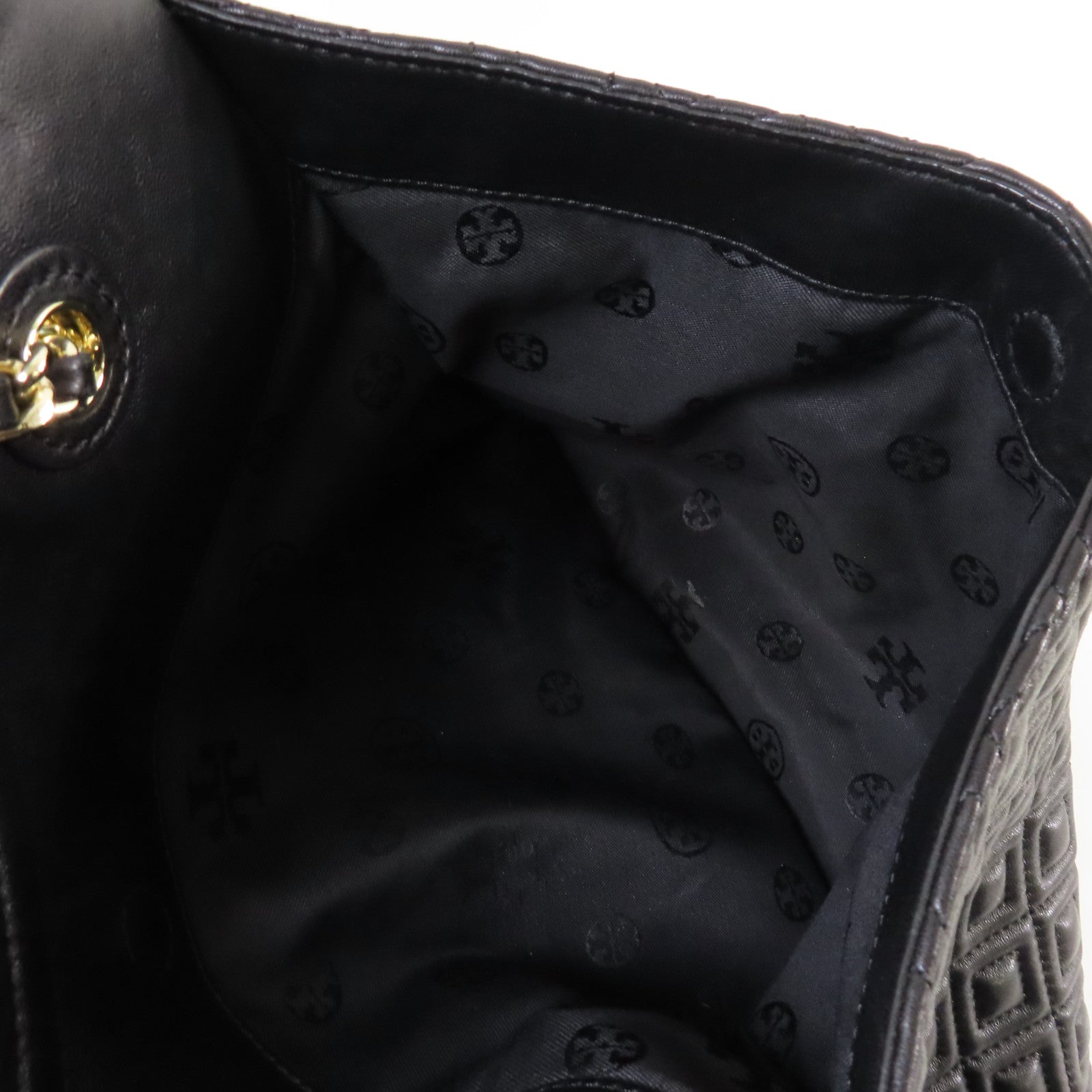 Tory Burch 羊皮皮革Chain Tote Bag金扣肩背袋黑色