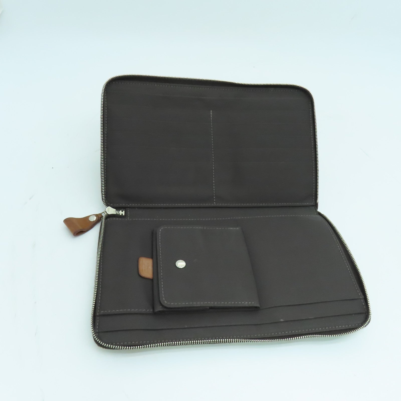 HERMES Canvas Steeple PM Silver Buckle Long Wallet Beige