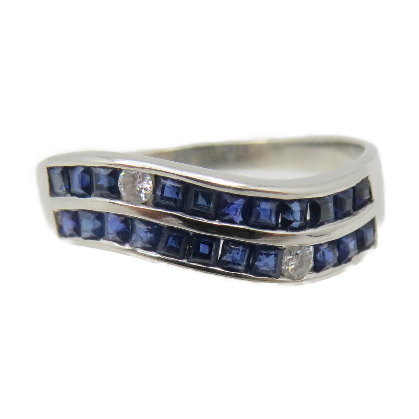 JEWELRY PT900 Platinum/0.58ct Sapphire/0.04ct Diamond Sapphire Ring US#6.75