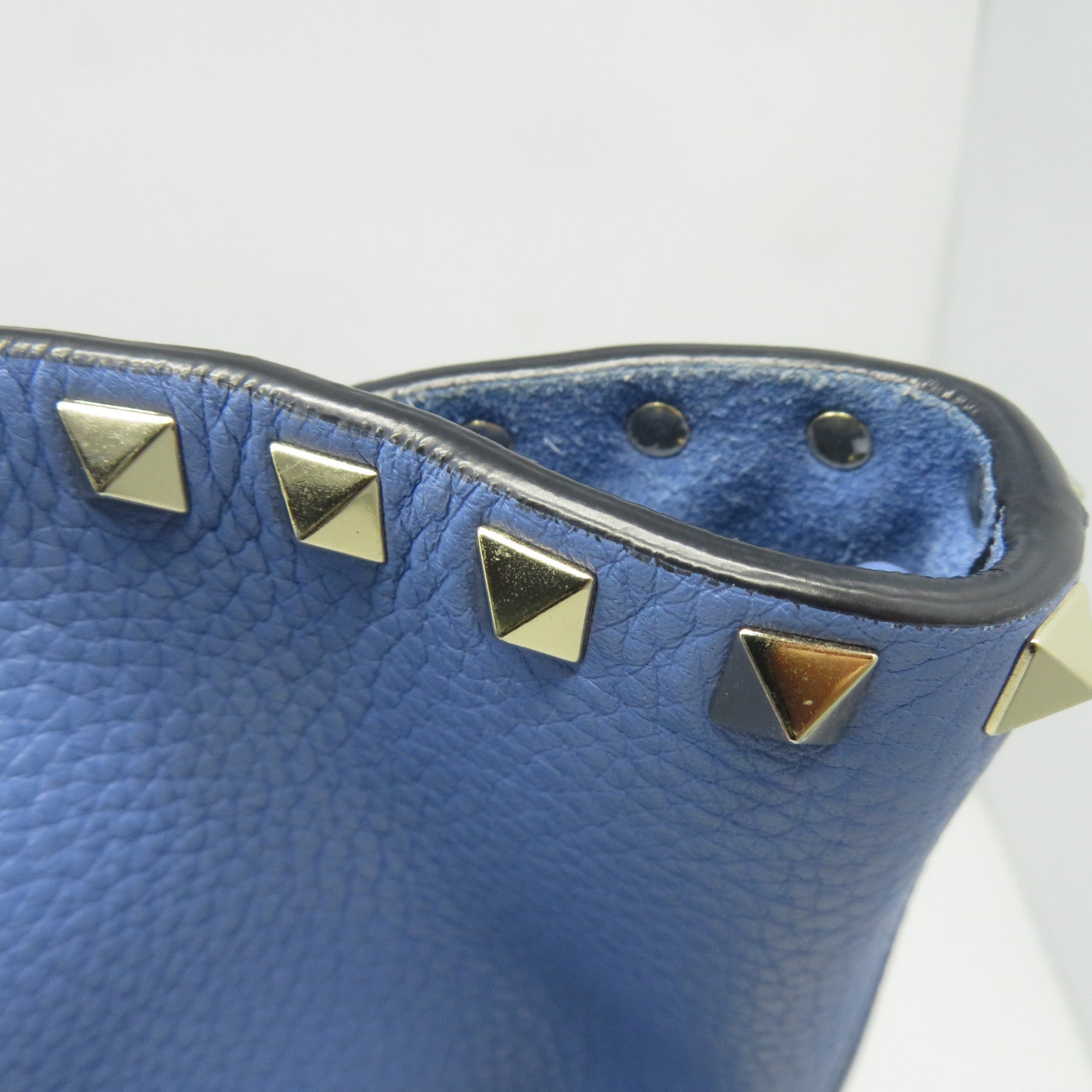Valentino 牛皮皮革Tote Bag金扣手挽袋藍色