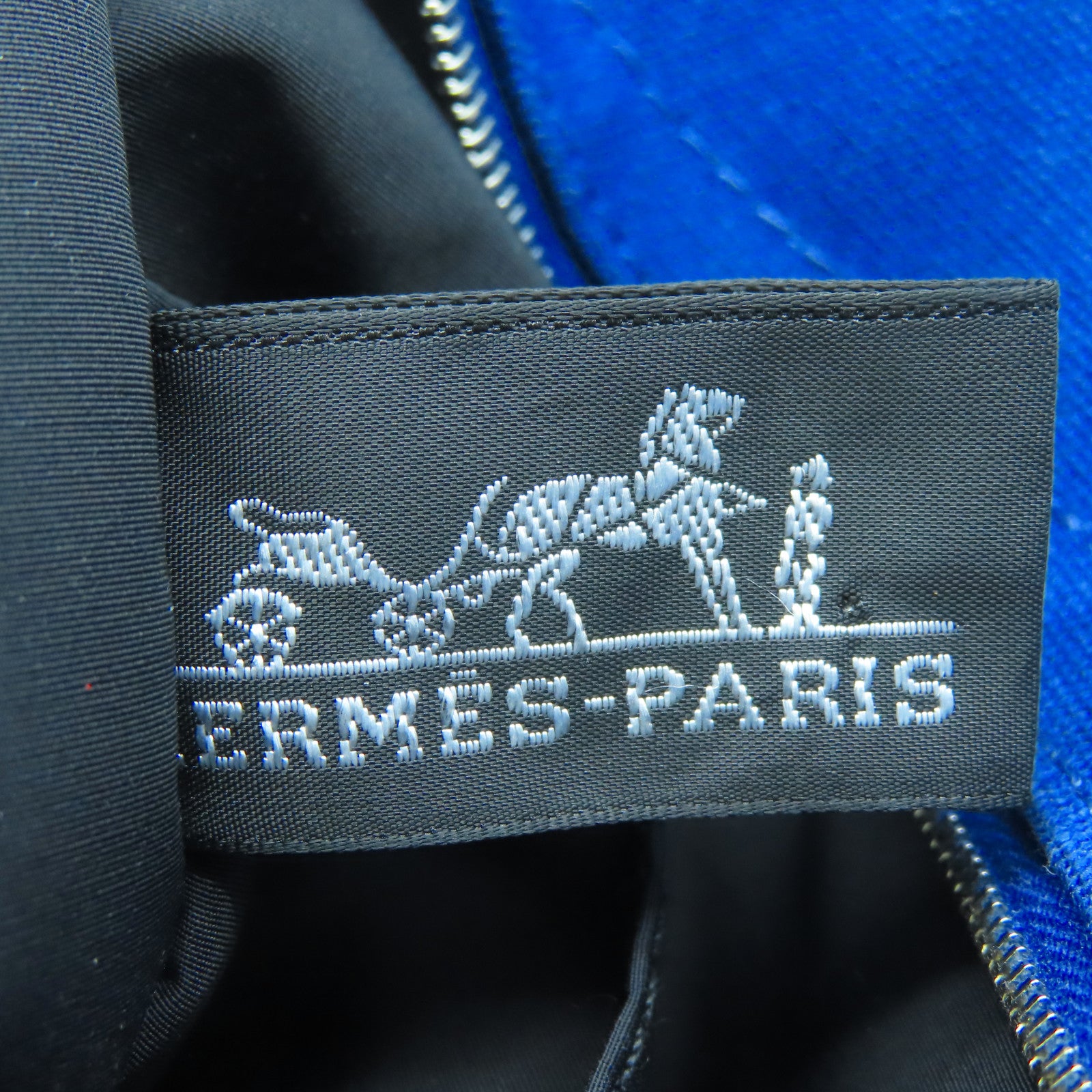 HERMES 棉/尼龍/皮革Toile Toiletry銀扣手拿包藍色