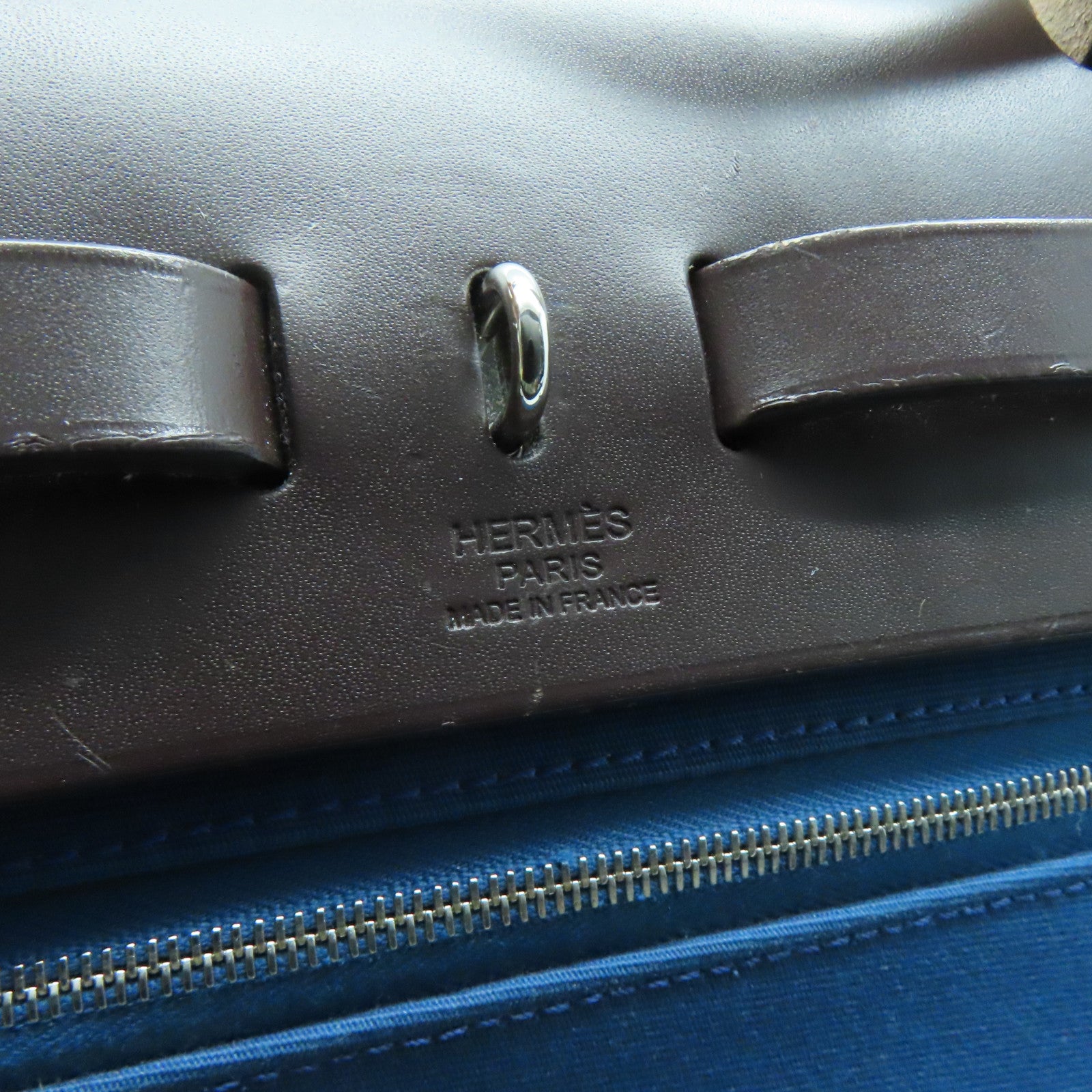 HERMES 【激減優惠】帆布Herbag PM銀扣手挽肩背兩用袋粟子色/海藍色/咖啡色