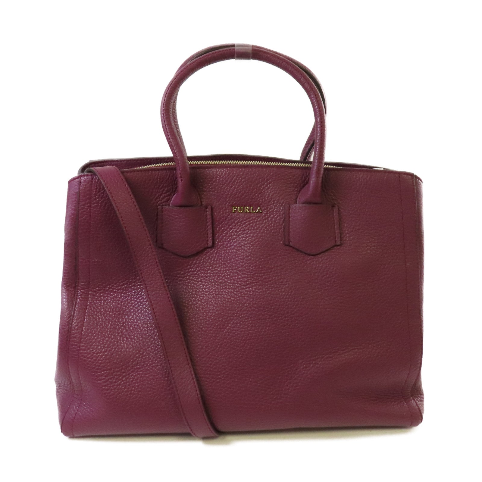 Furla 皮革2Way Shoulder Bag金扣手挽肩背兩用袋酒紅色