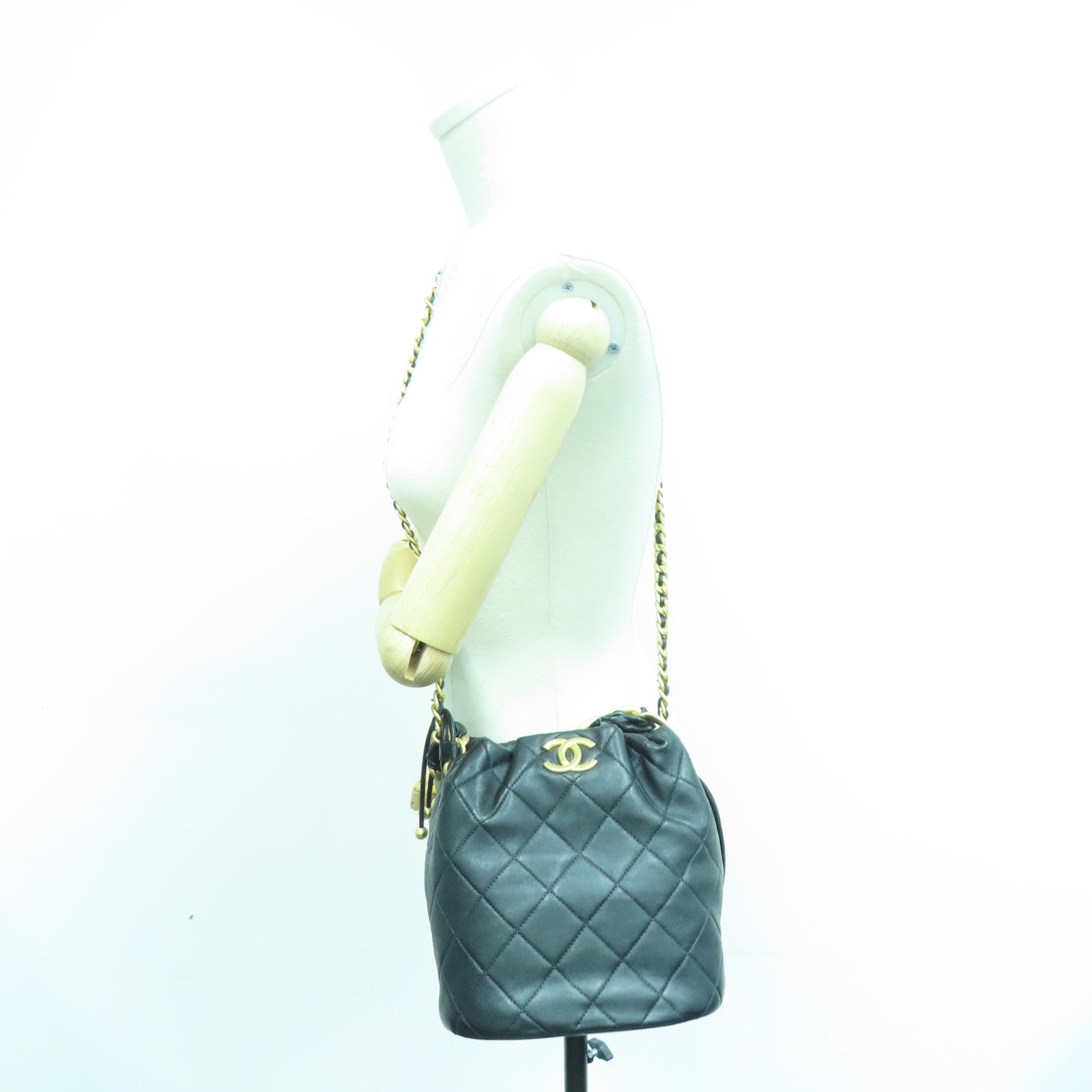 CHANEL 菱格羊皮皮革2way Chain Shoulder Bag金扣手挽肩背两用袋黑色