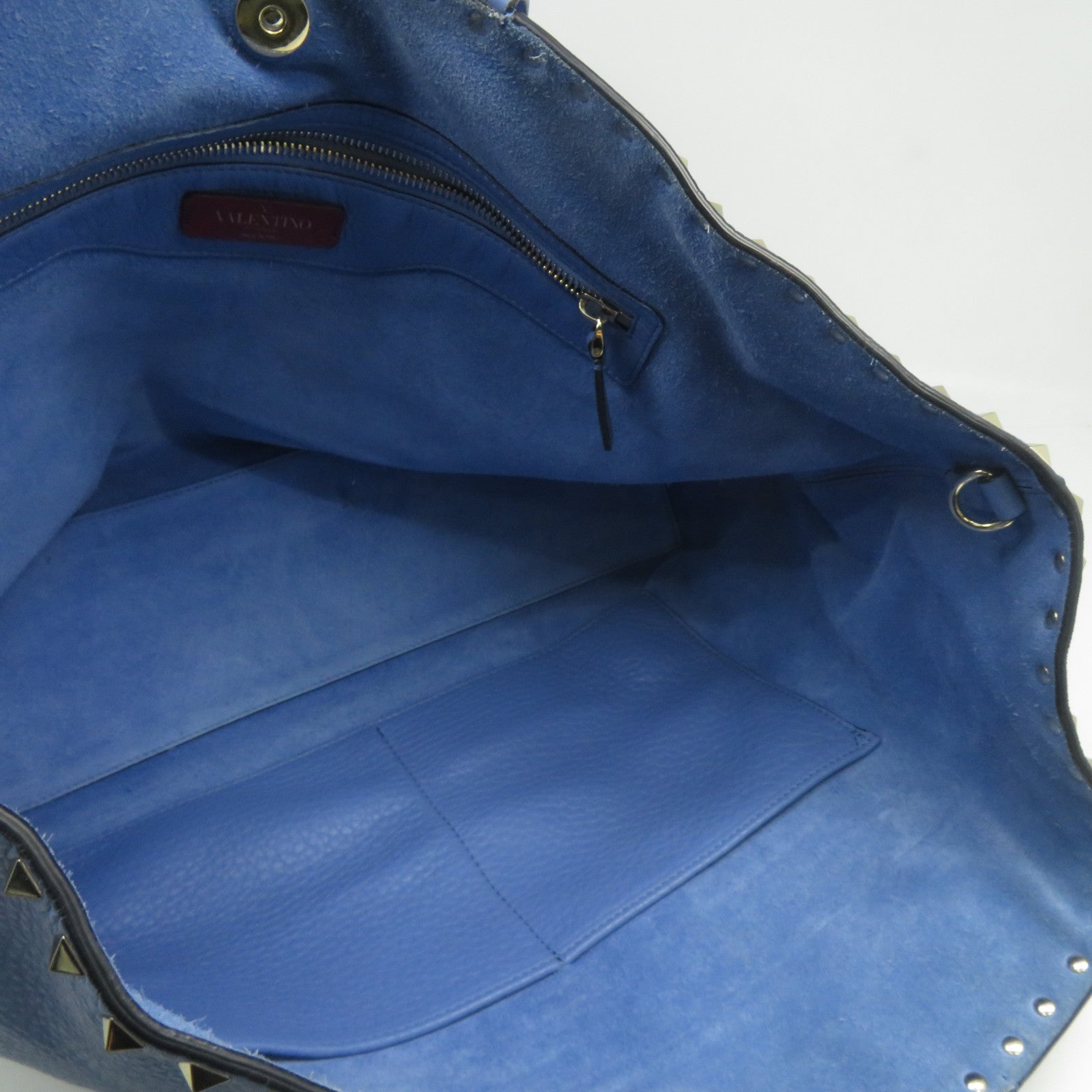 Valentino 牛皮皮革Tote Bag金扣手挽袋藍色