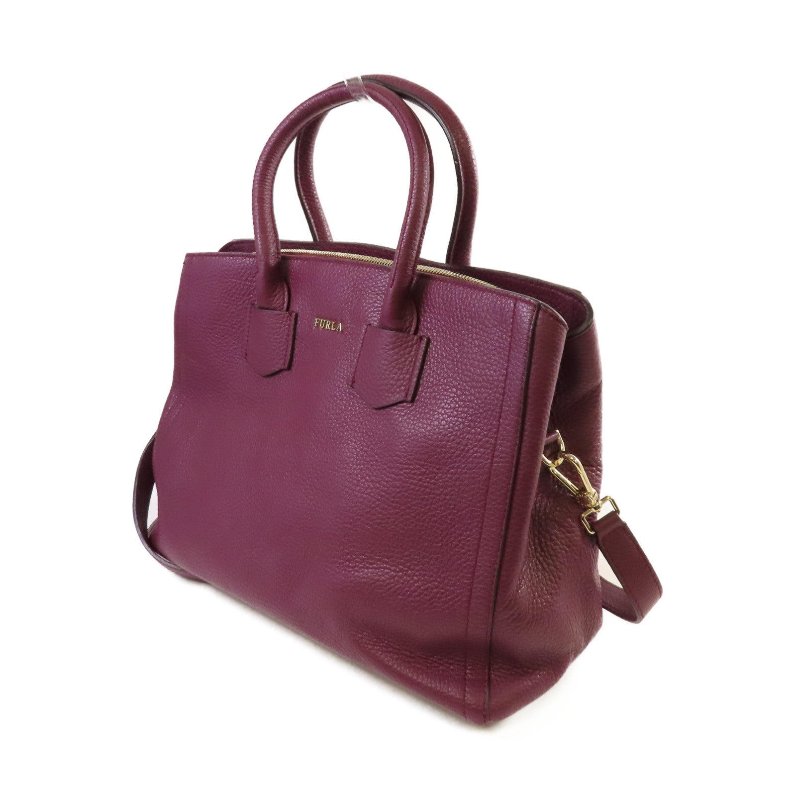 Furla 皮革2Way Shoulder Bag金扣手挽肩背兩用袋酒紅色