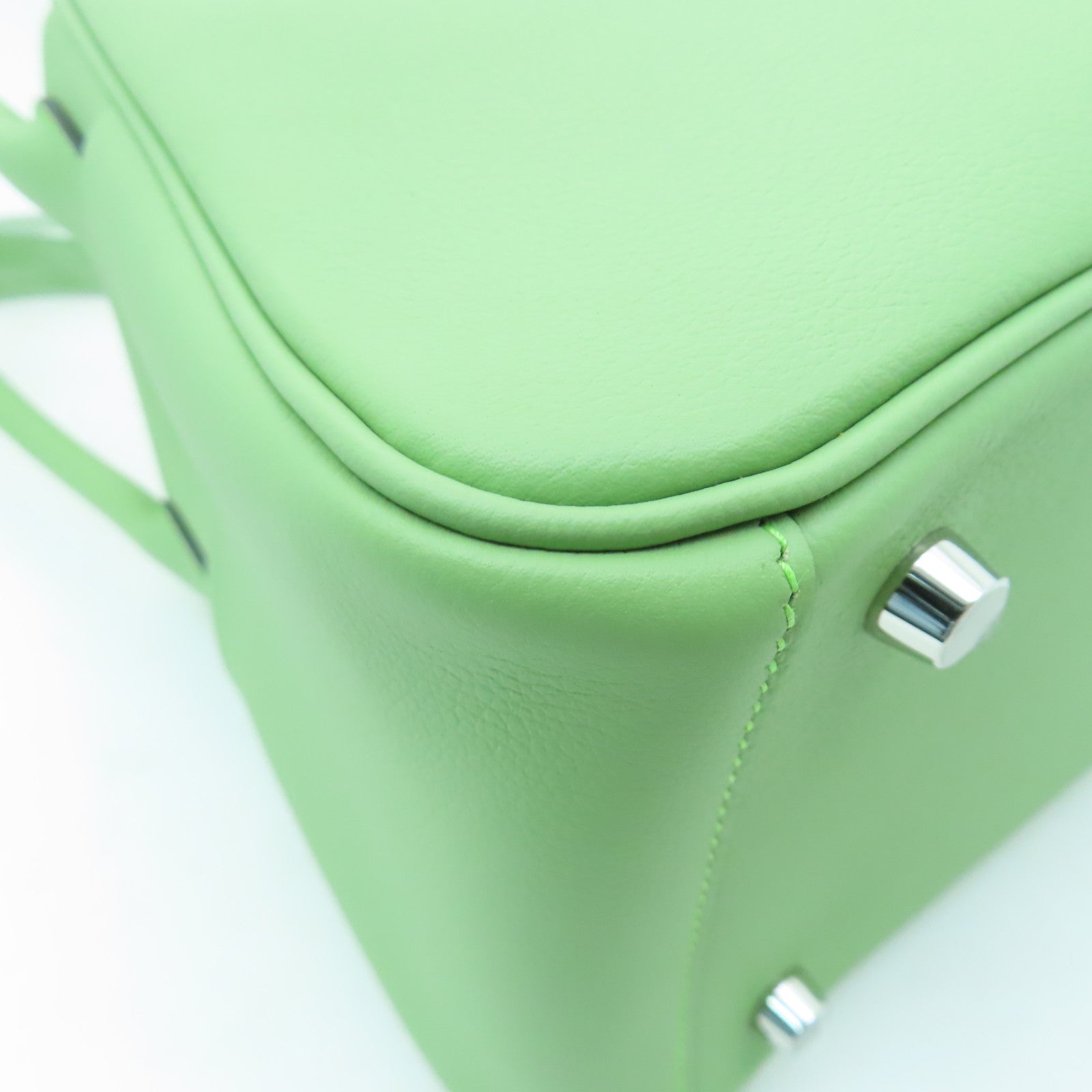 HERMES Evercolor皮革Lindy 26銀扣手挽肩背兩用袋綠色