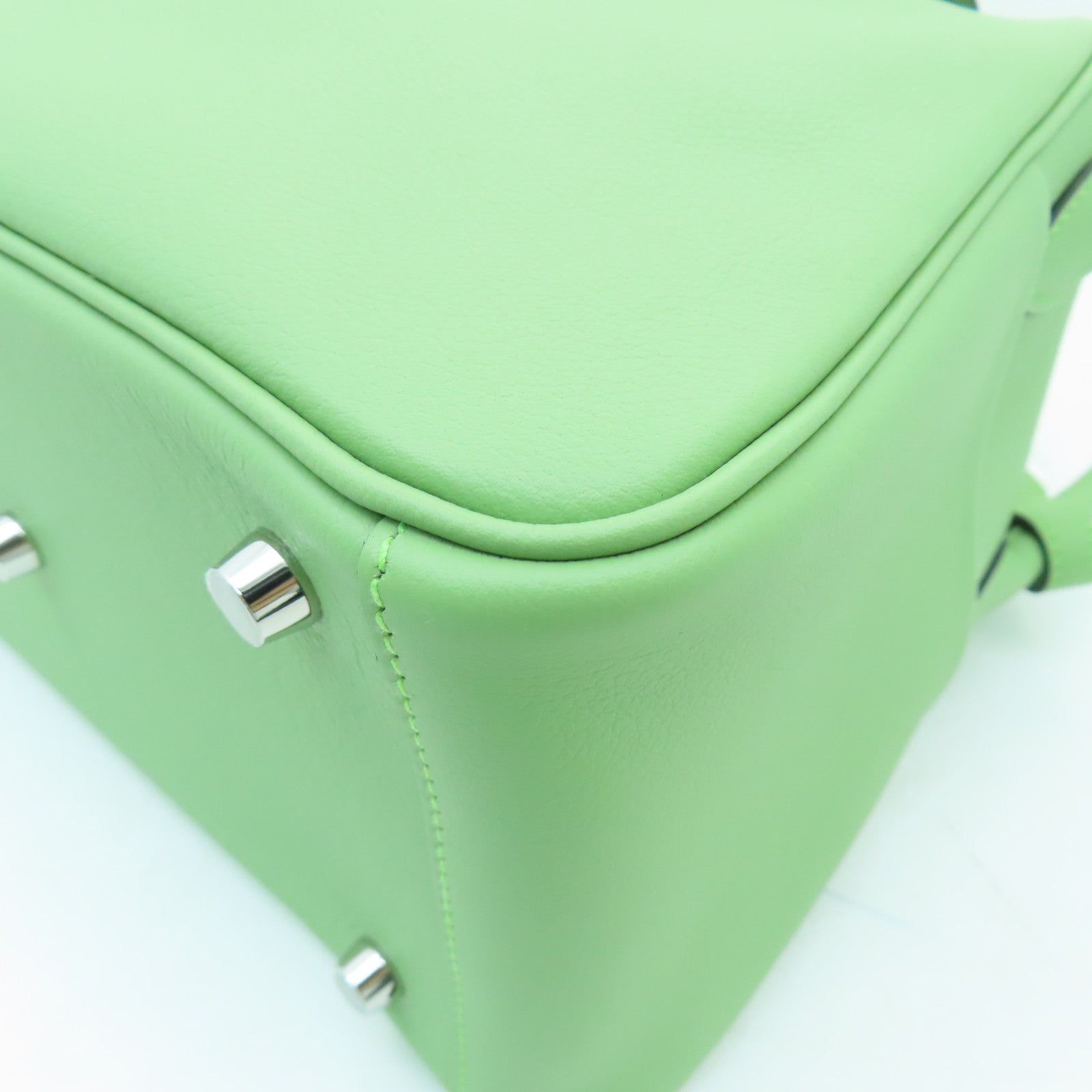 HERMES Evercolor皮革Lindy 26銀扣手挽肩背兩用袋綠色