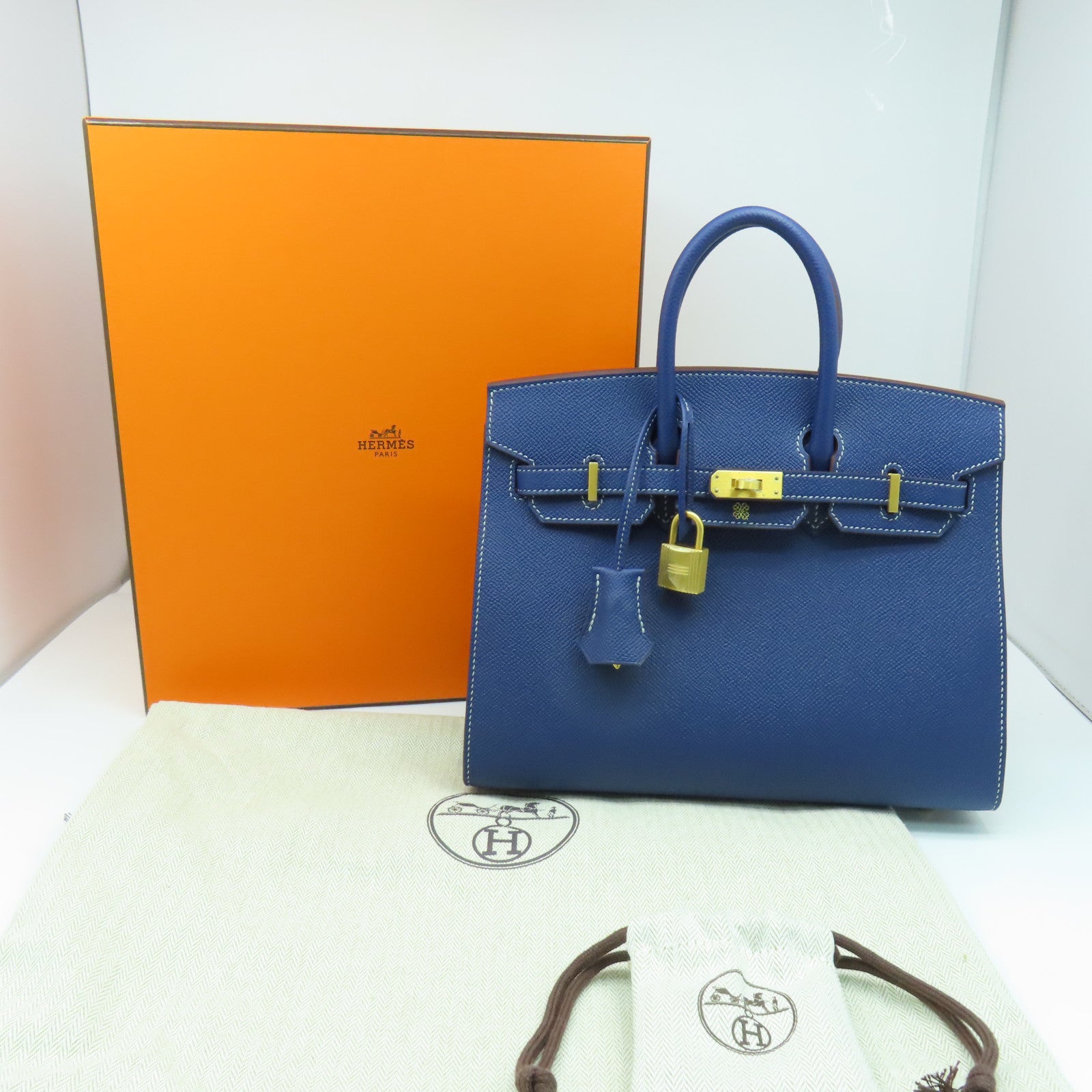 HERMES Epsom皮革Birkin 25 Sellier Special Order金扣手挽袋Bleu Encre墨水藍色