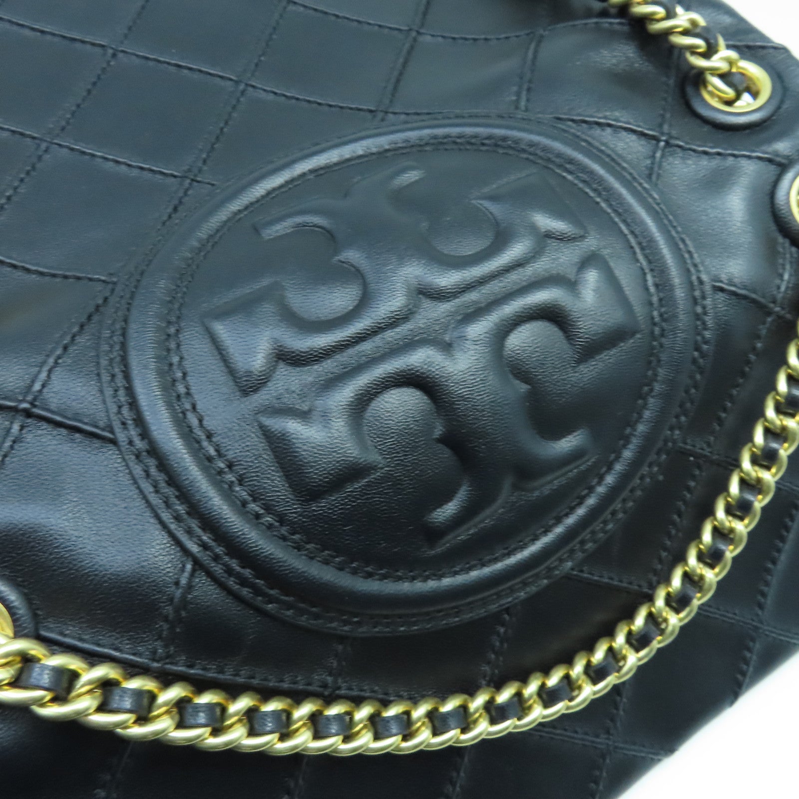 Tory Burch Rhombus Leather Chain Shoulder Bag Gold Buckle Chain Shoulder Bag Black